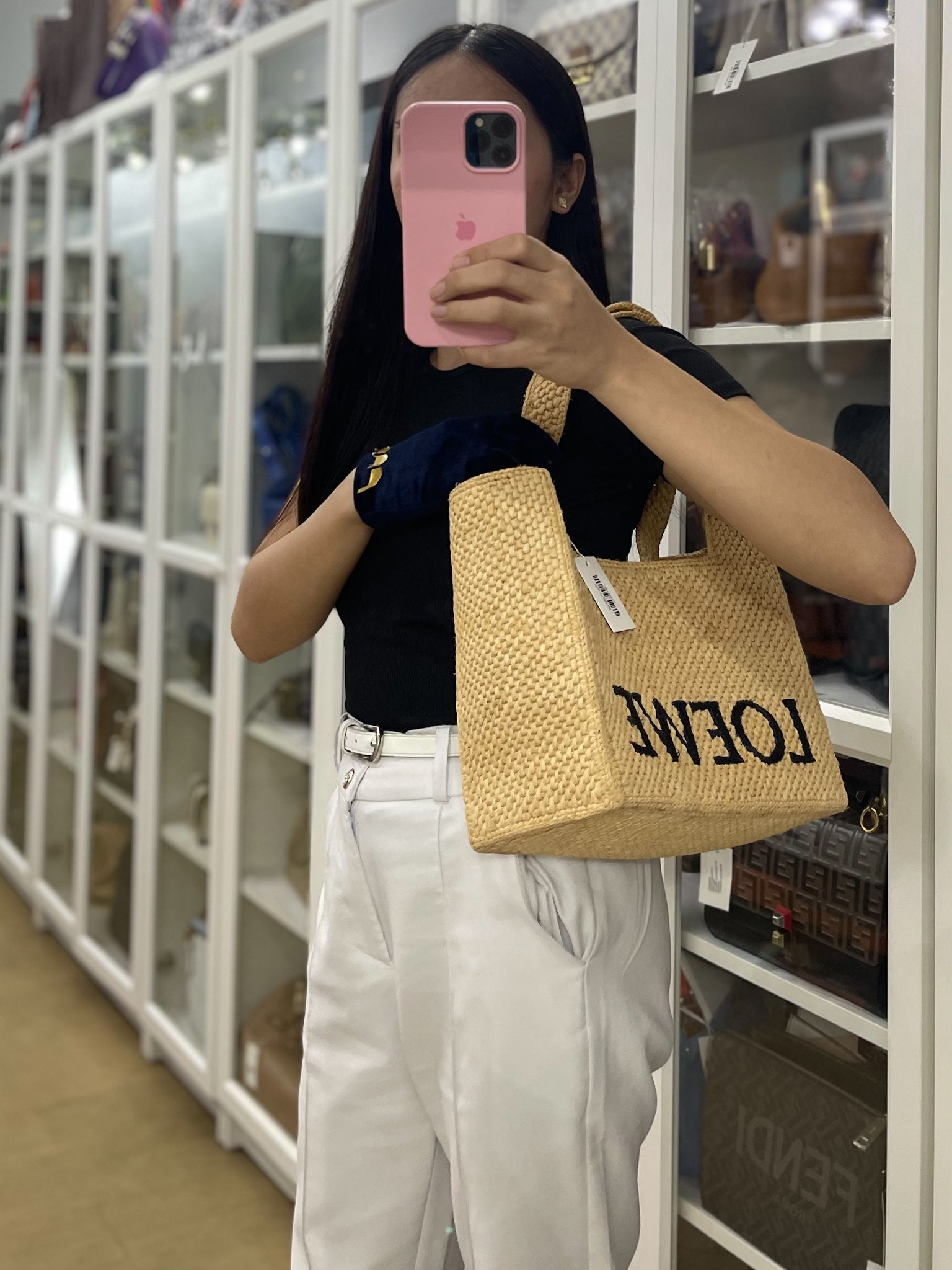 Font Tote in Raffia Beige Tote Bag | Purse Maison Luxury Bags Shop