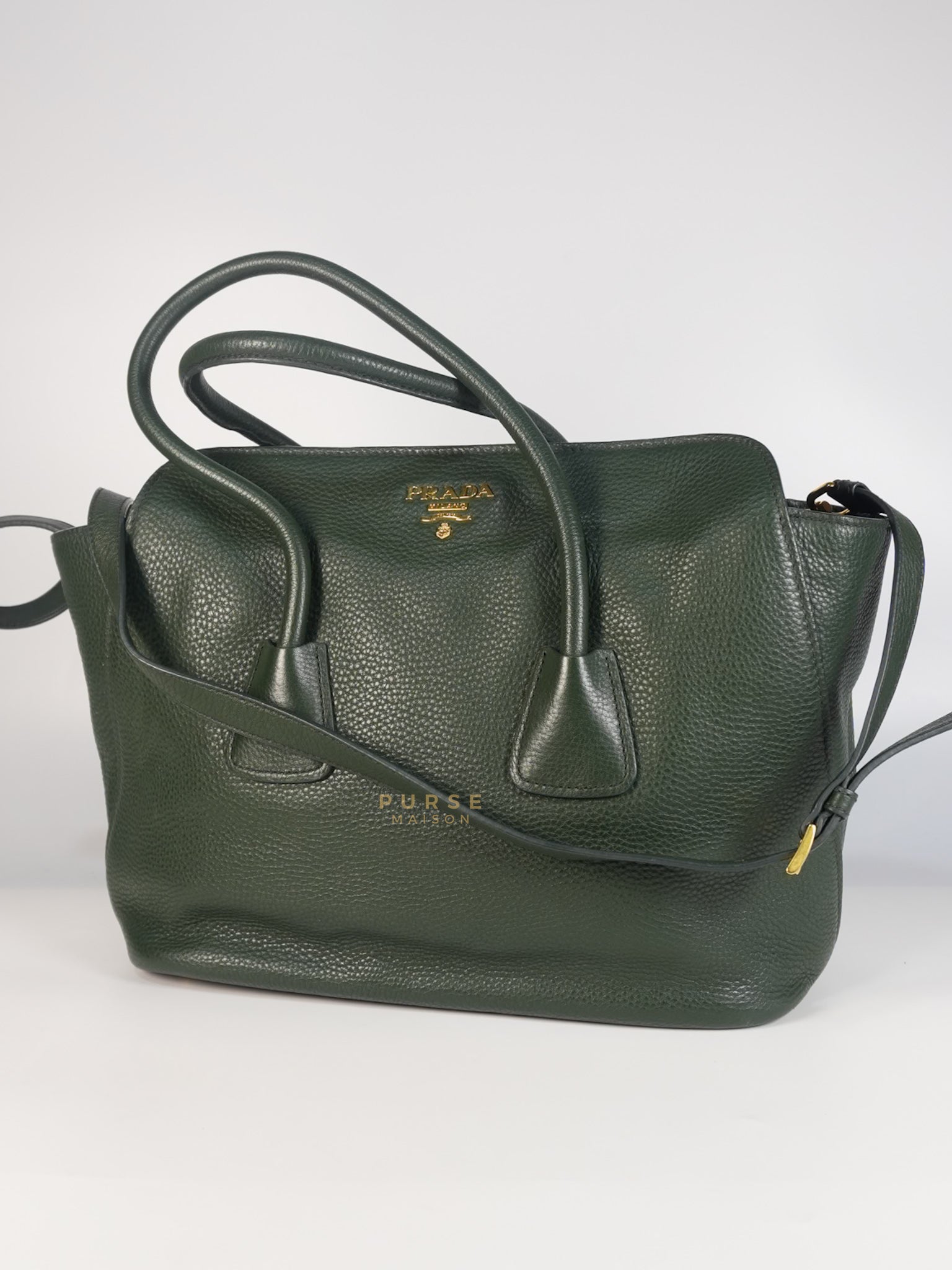Foresta Top Handle Tote Bag in Dark Green Vitello Leather | Purse Maison Luxury Bags Shop