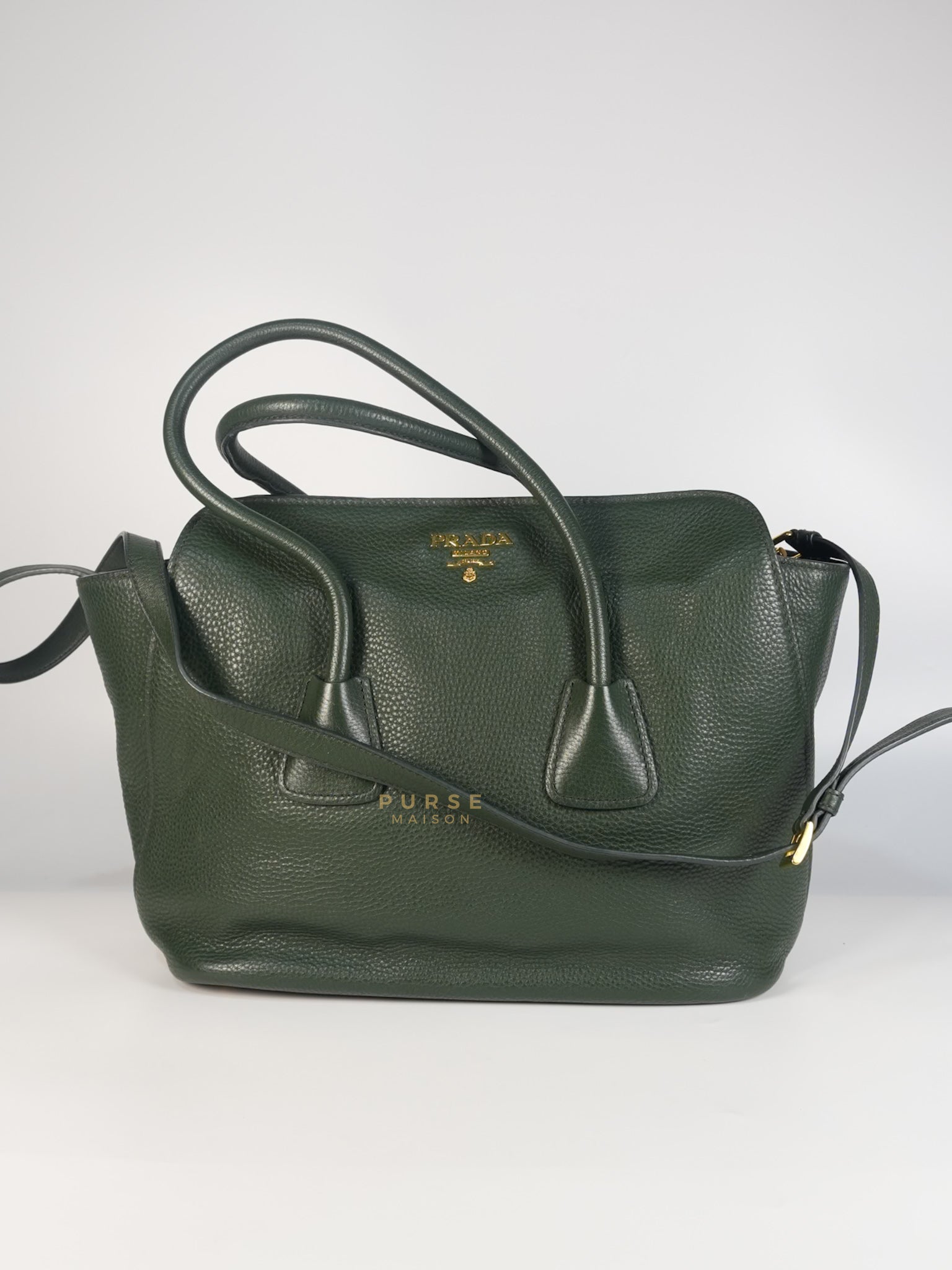 Foresta Top Handle Tote Bag in Dark Green Vitello Leather | Purse Maison Luxury Bags Shop