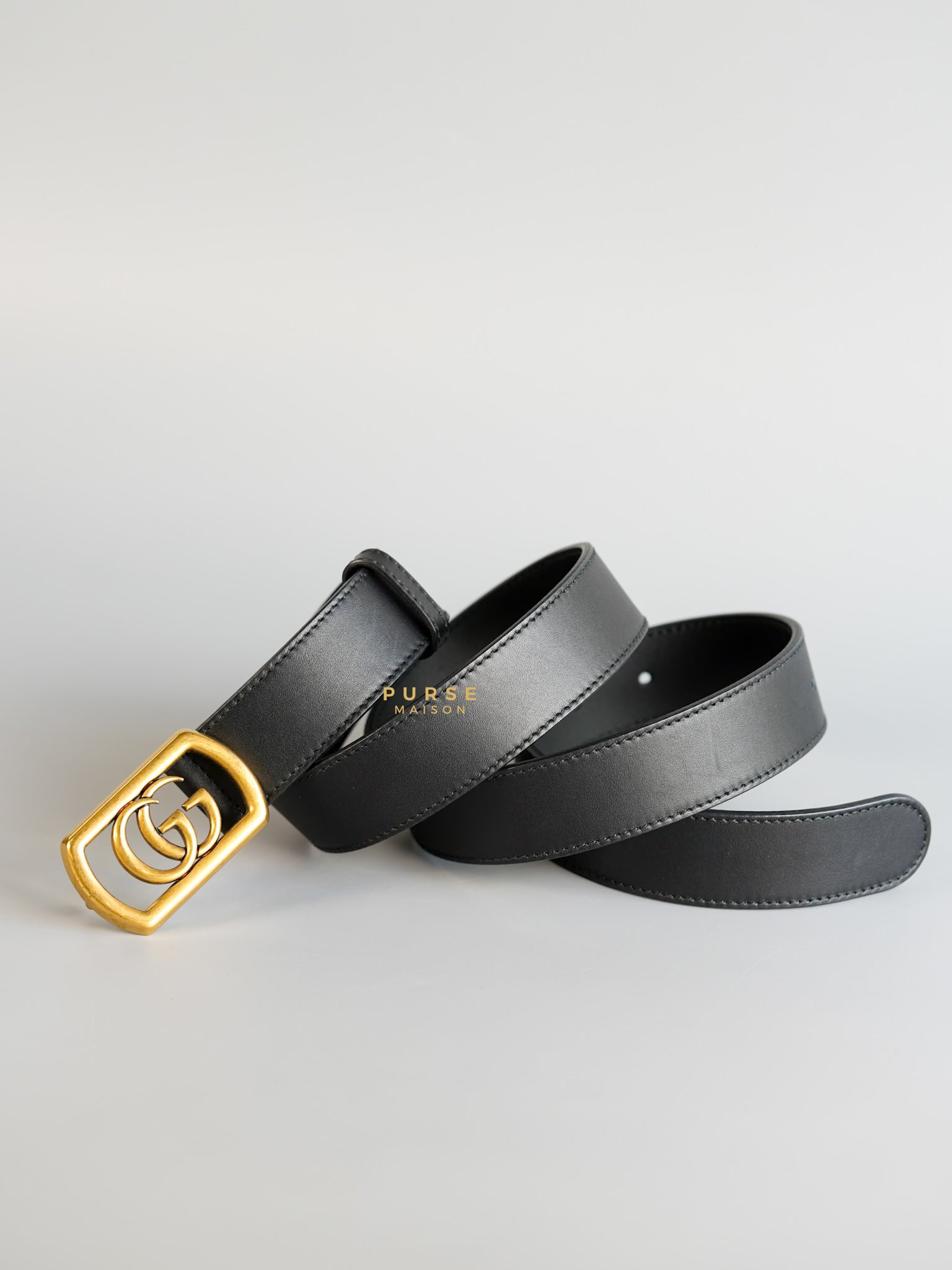 Framed GG Buckle in Black Leather Belt (90cm) | Purse Maison Luxury Bags Shop