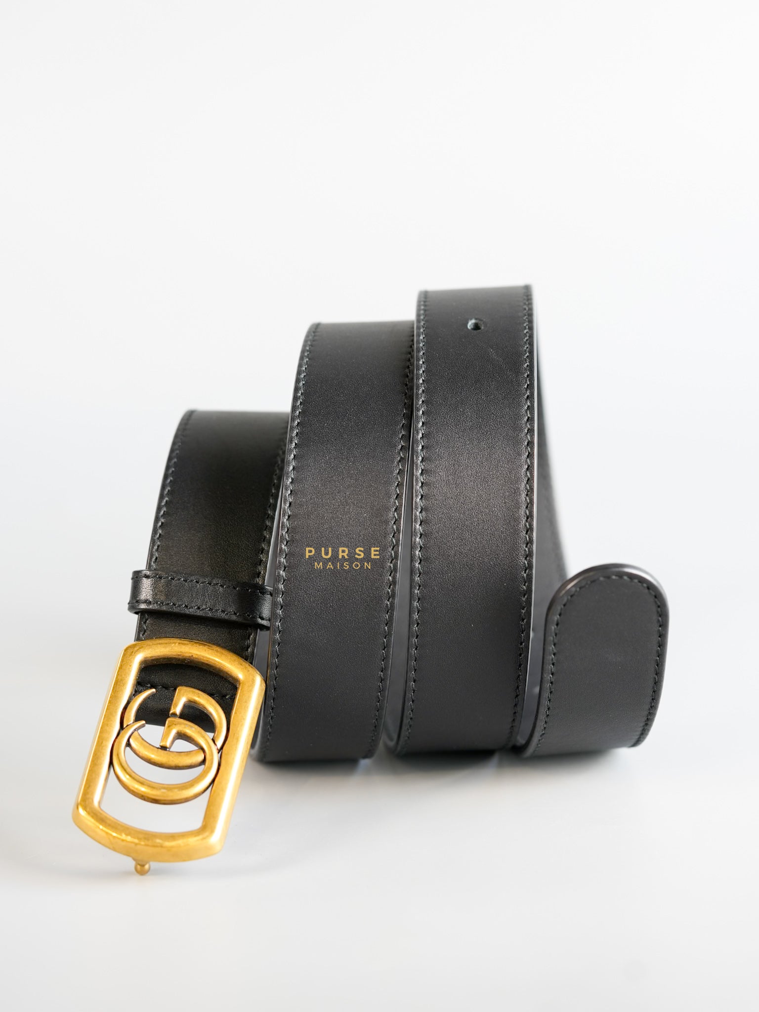 Framed GG Buckle in Black Leather Belt (90cm) | Purse Maison Luxury Bags Shop