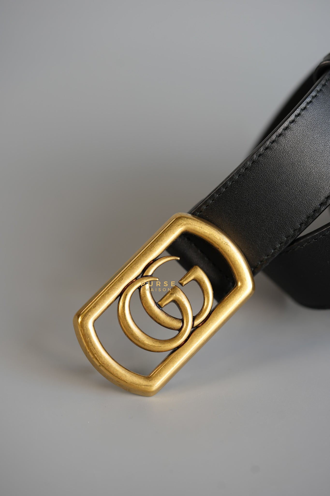 Framed GG Buckle in Black Leather Belt (90cm) | Purse Maison Luxury Bags Shop