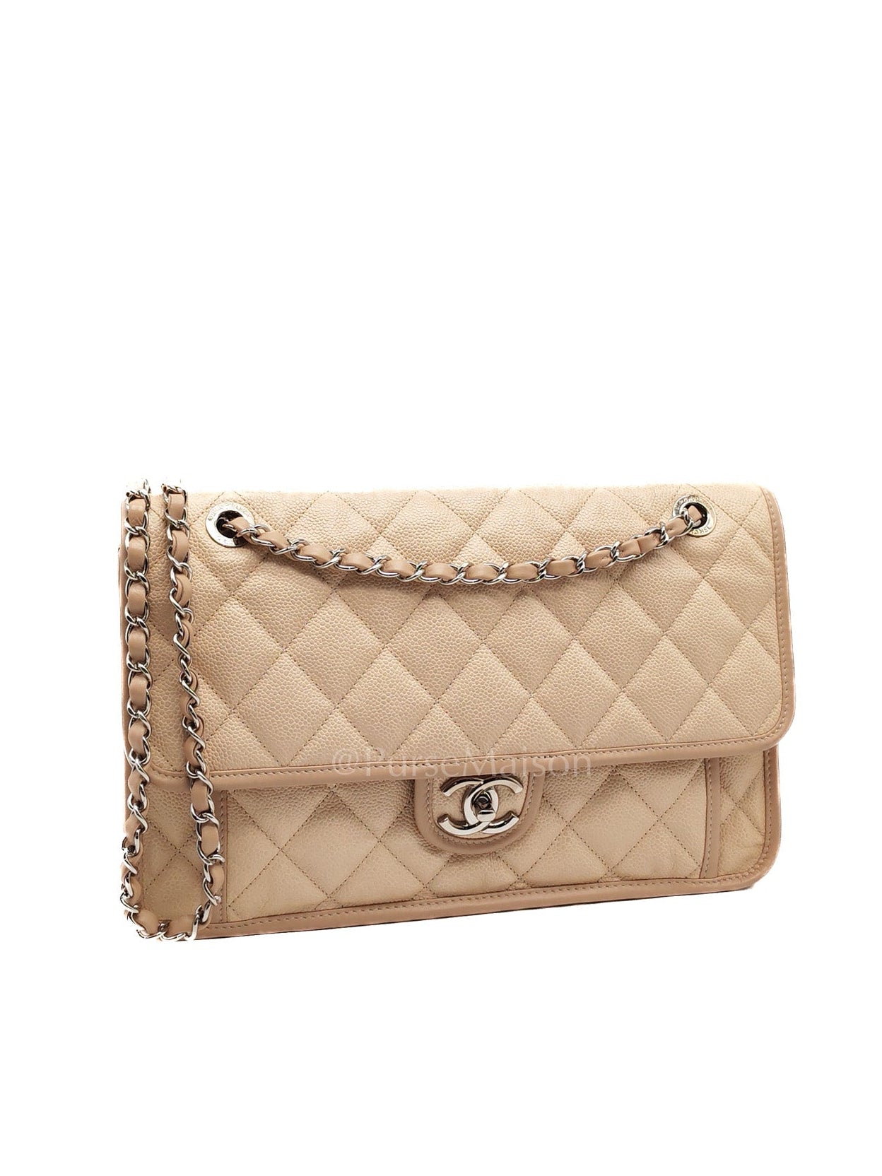 French Riviera in Beige Quilted Caviar Leather and Silver Hardware Seires 18 | Purse Maison Luxury Bags Shop
