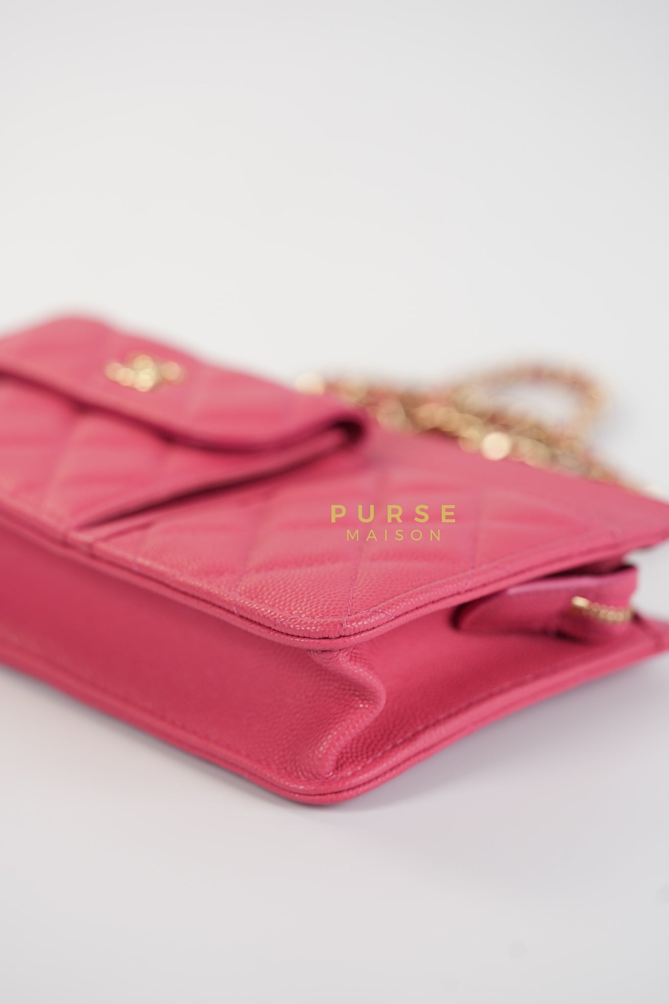 Front Pocket Wallet on Chain in Pink Caviar Leather & Light Gold Hardware Series 29 | Purse Maison Luxury Bags Shop