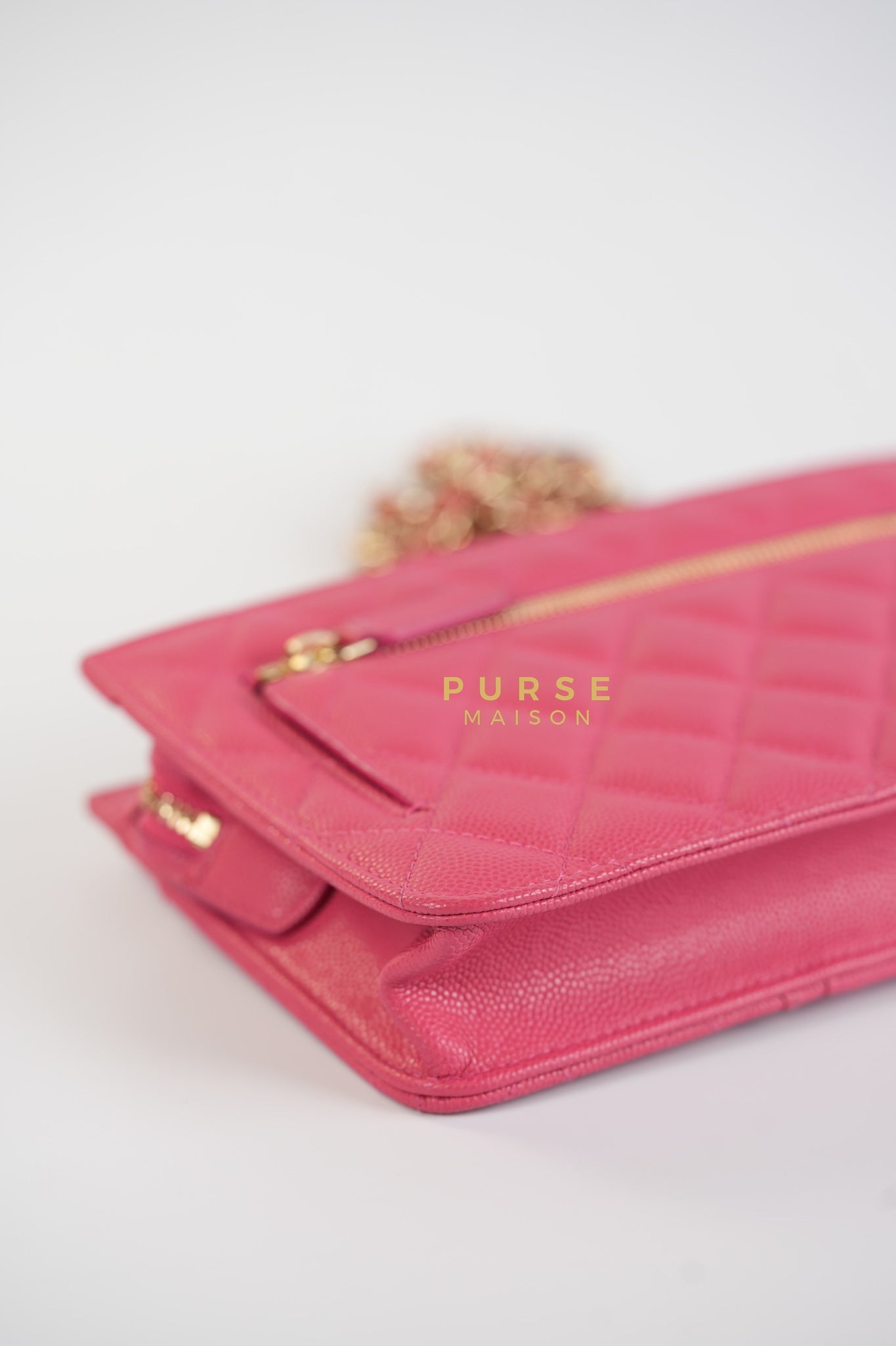 Front Pocket Wallet on Chain in Pink Caviar Leather & Light Gold Hardware Series 29 | Purse Maison Luxury Bags Shop