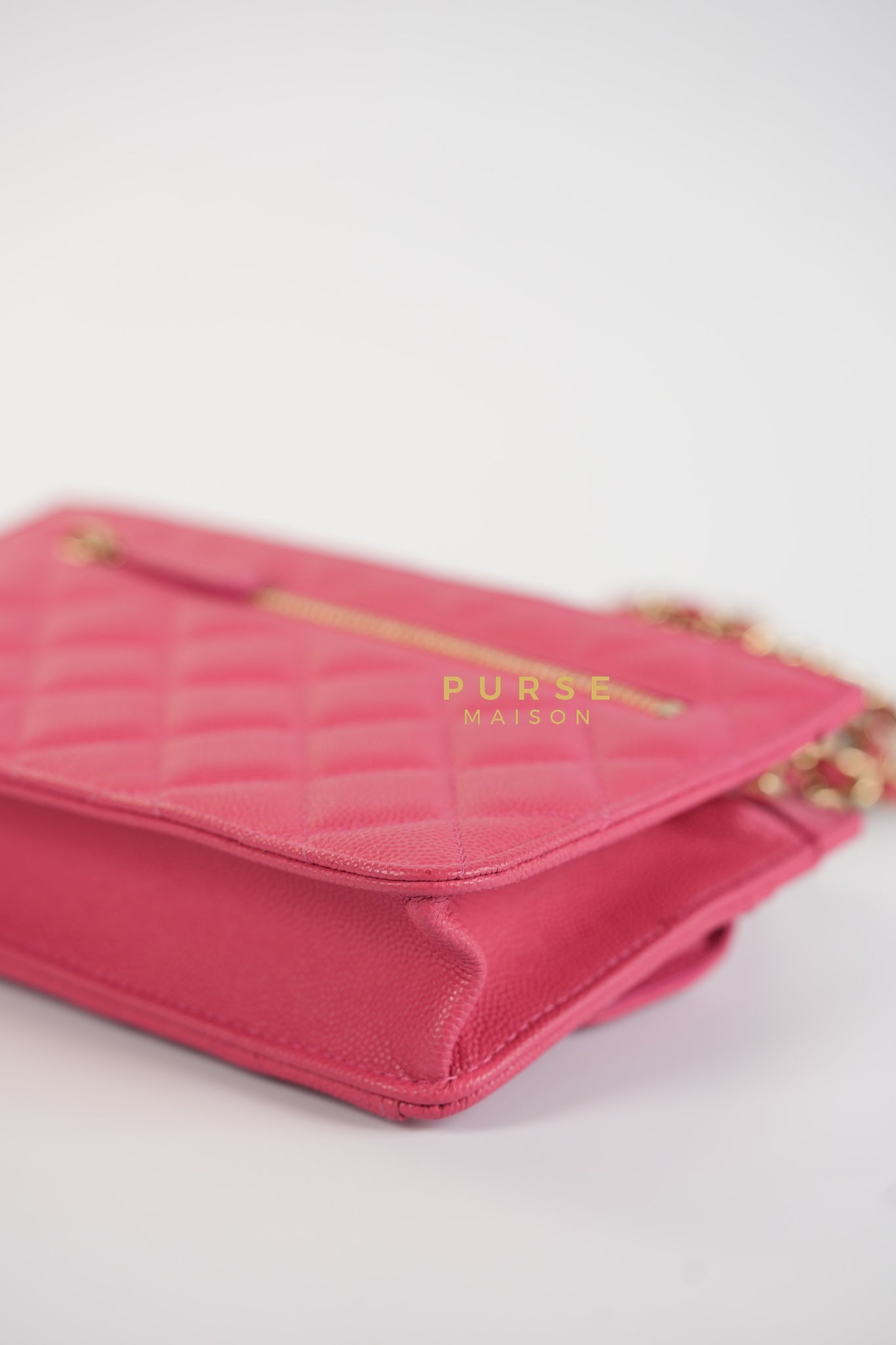 Front Pocket Wallet on Chain in Pink Caviar Leather & Light Gold Hardware Series 29 | Purse Maison Luxury Bags Shop