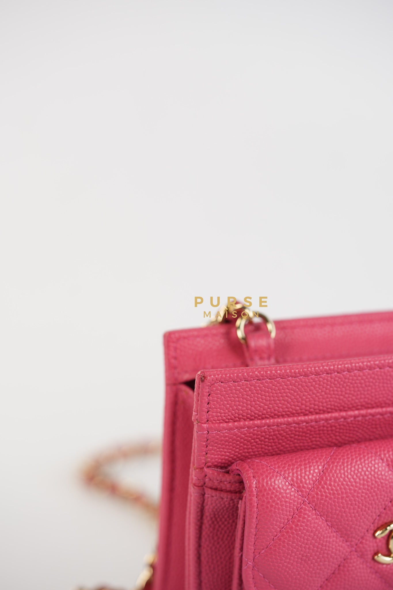 Front Pocket Wallet on Chain in Pink Caviar Leather & Light Gold Hardware Series 29 | Purse Maison Luxury Bags Shop