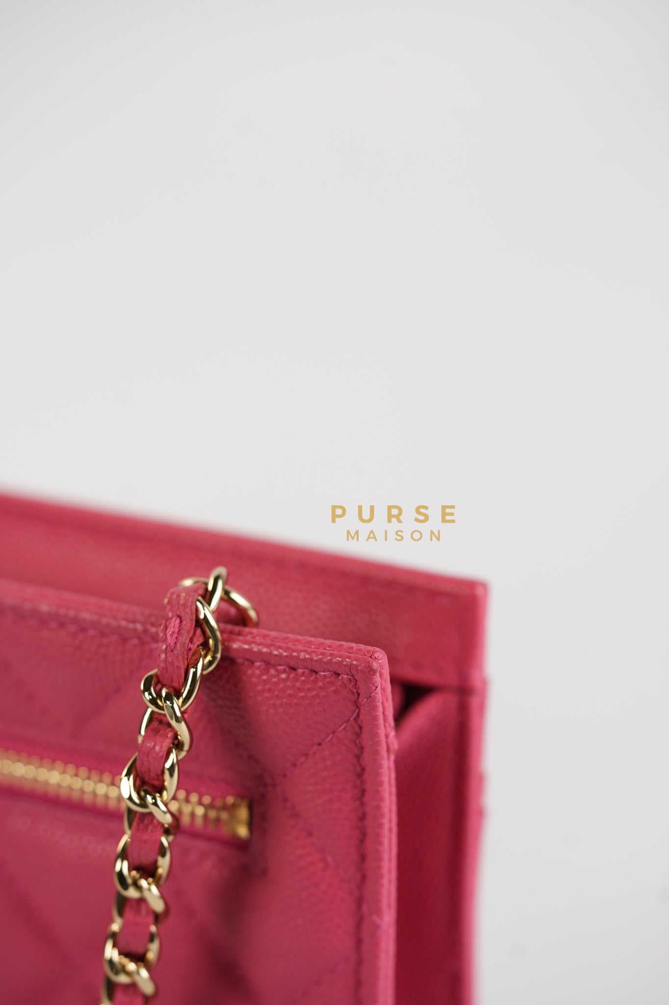 Front Pocket Wallet on Chain in Pink Caviar Leather & Light Gold Hardware Series 29 | Purse Maison Luxury Bags Shop