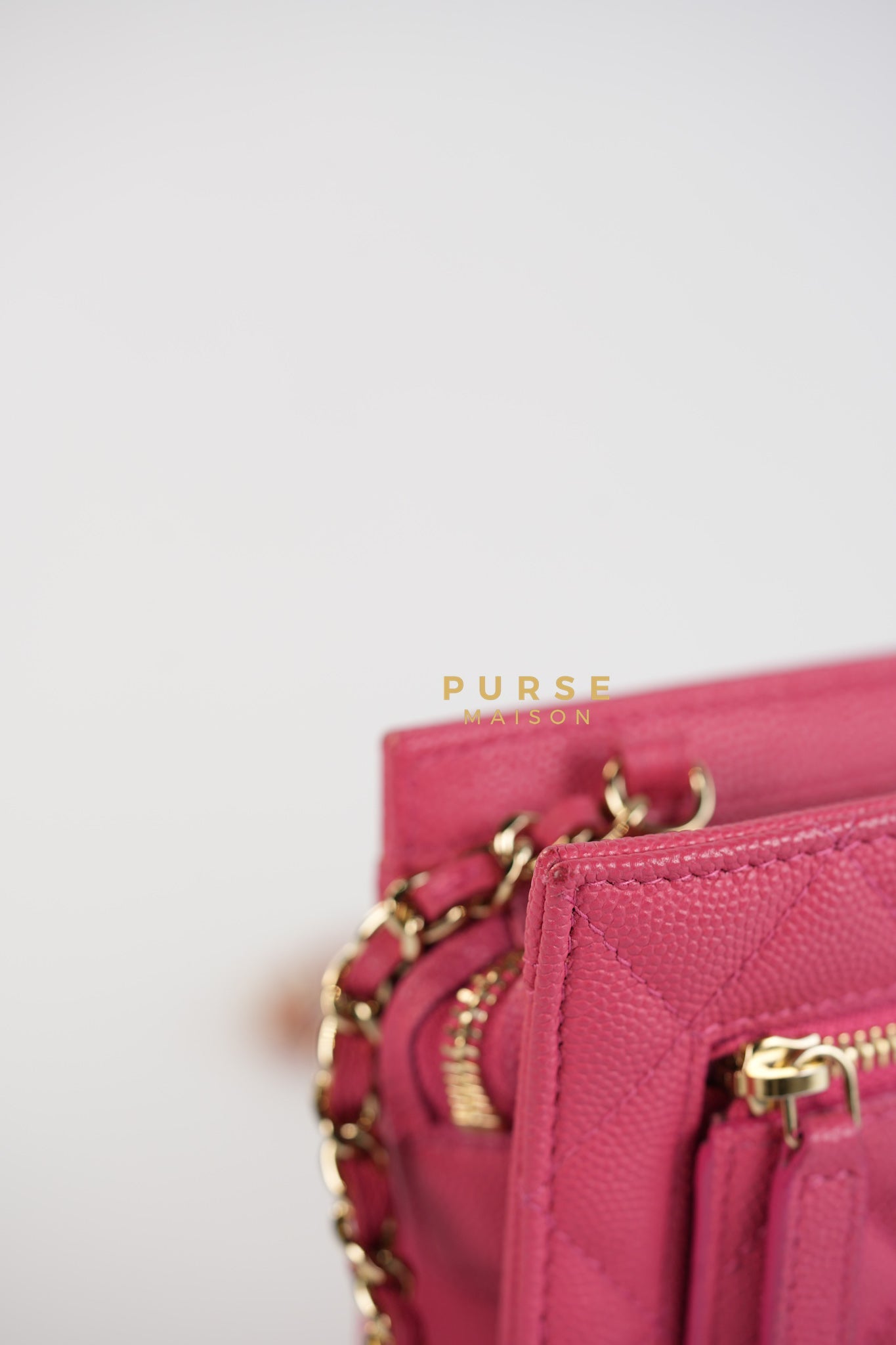 Front Pocket Wallet on Chain in Pink Caviar Leather & Light Gold Hardware Series 29 | Purse Maison Luxury Bags Shop