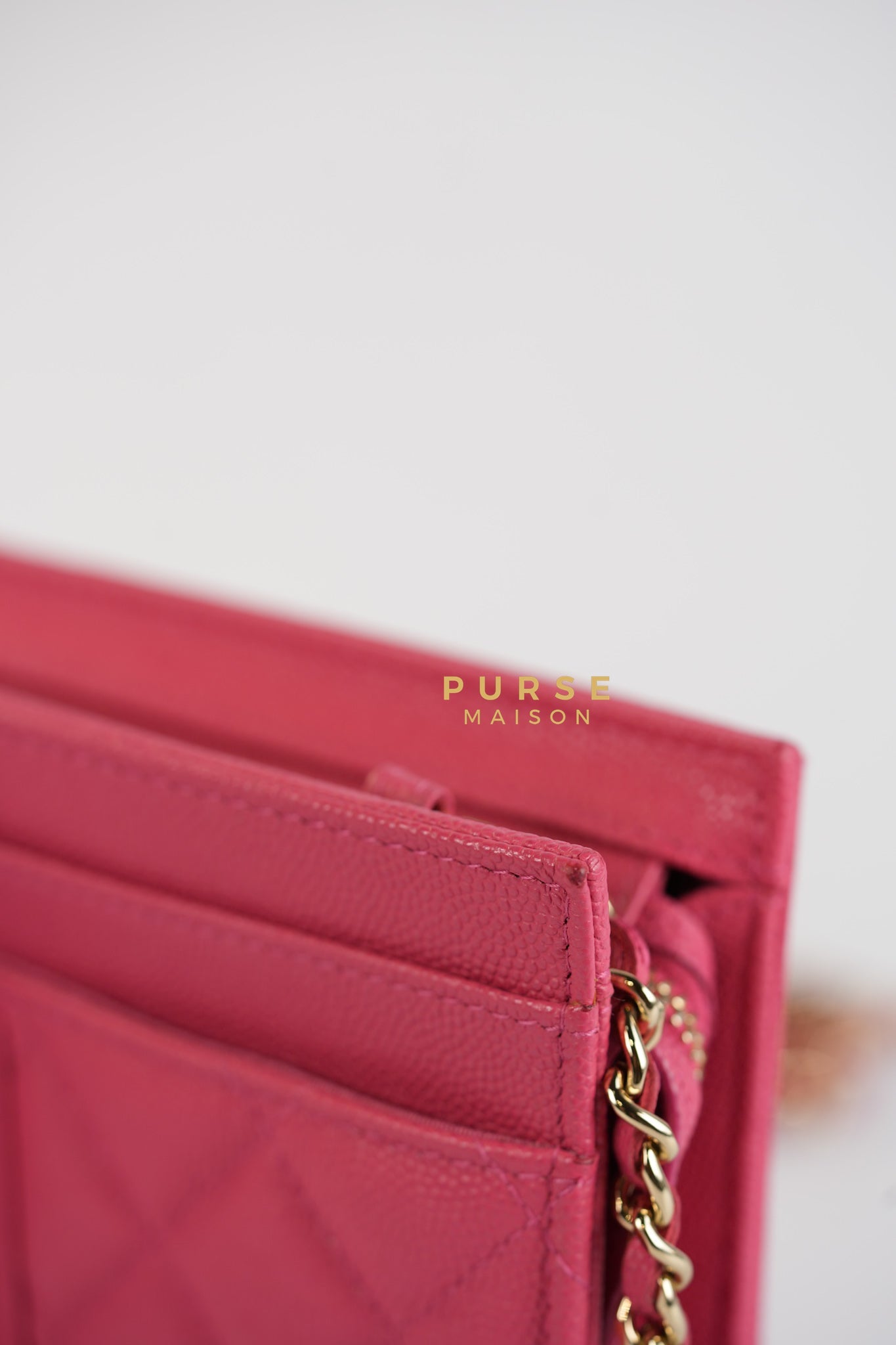 Front Pocket Wallet on Chain in Pink Caviar Leather & Light Gold Hardware Series 29 | Purse Maison Luxury Bags Shop