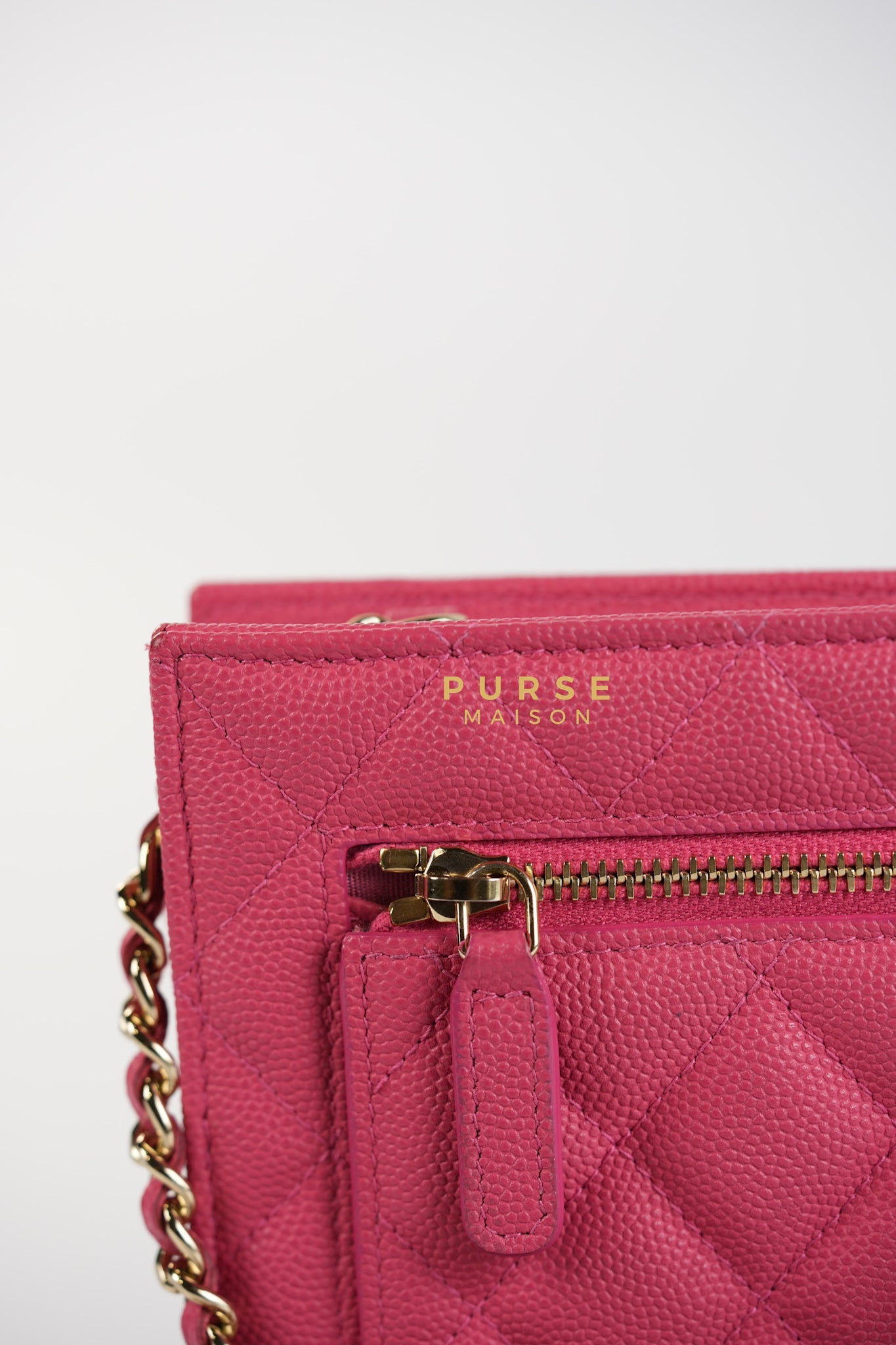 Front Pocket Wallet on Chain in Pink Caviar Leather & Light Gold Hardware Series 29 | Purse Maison Luxury Bags Shop