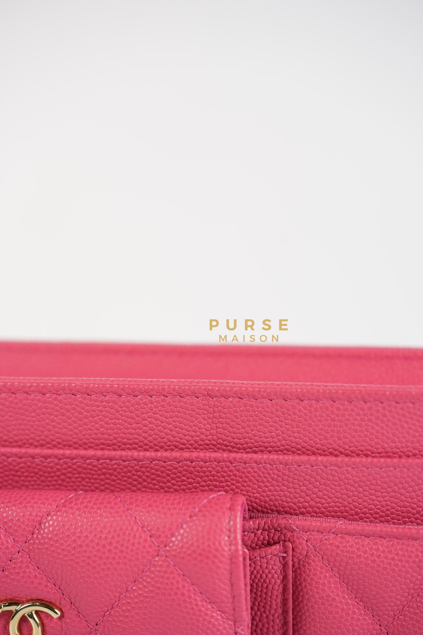 Front Pocket Wallet on Chain in Pink Caviar Leather & Light Gold Hardware Series 29 | Purse Maison Luxury Bags Shop