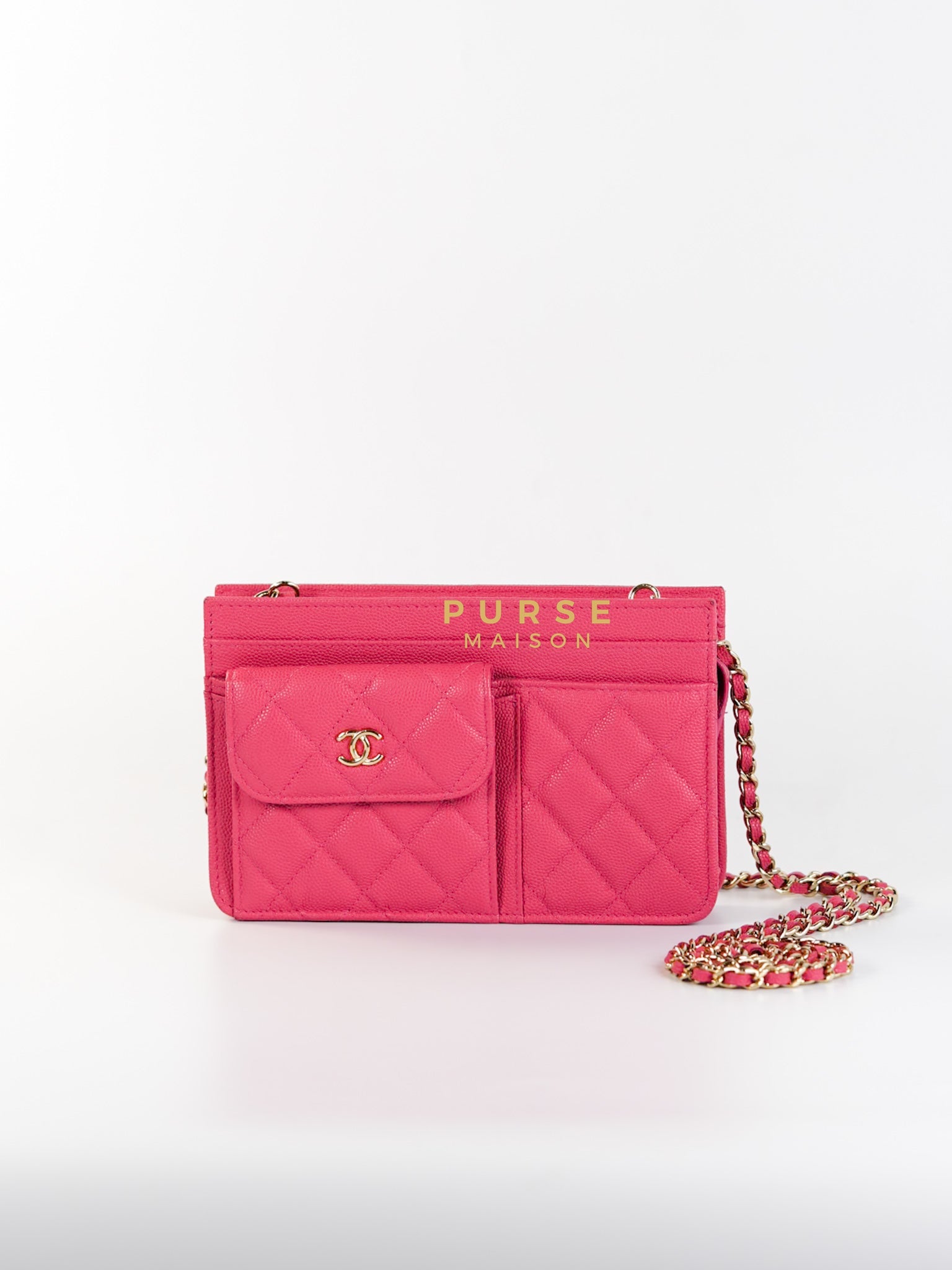 Front Pocket Wallet on Chain in Pink Caviar Leather & Light Gold Hardware Series 29 | Purse Maison Luxury Bags Shop