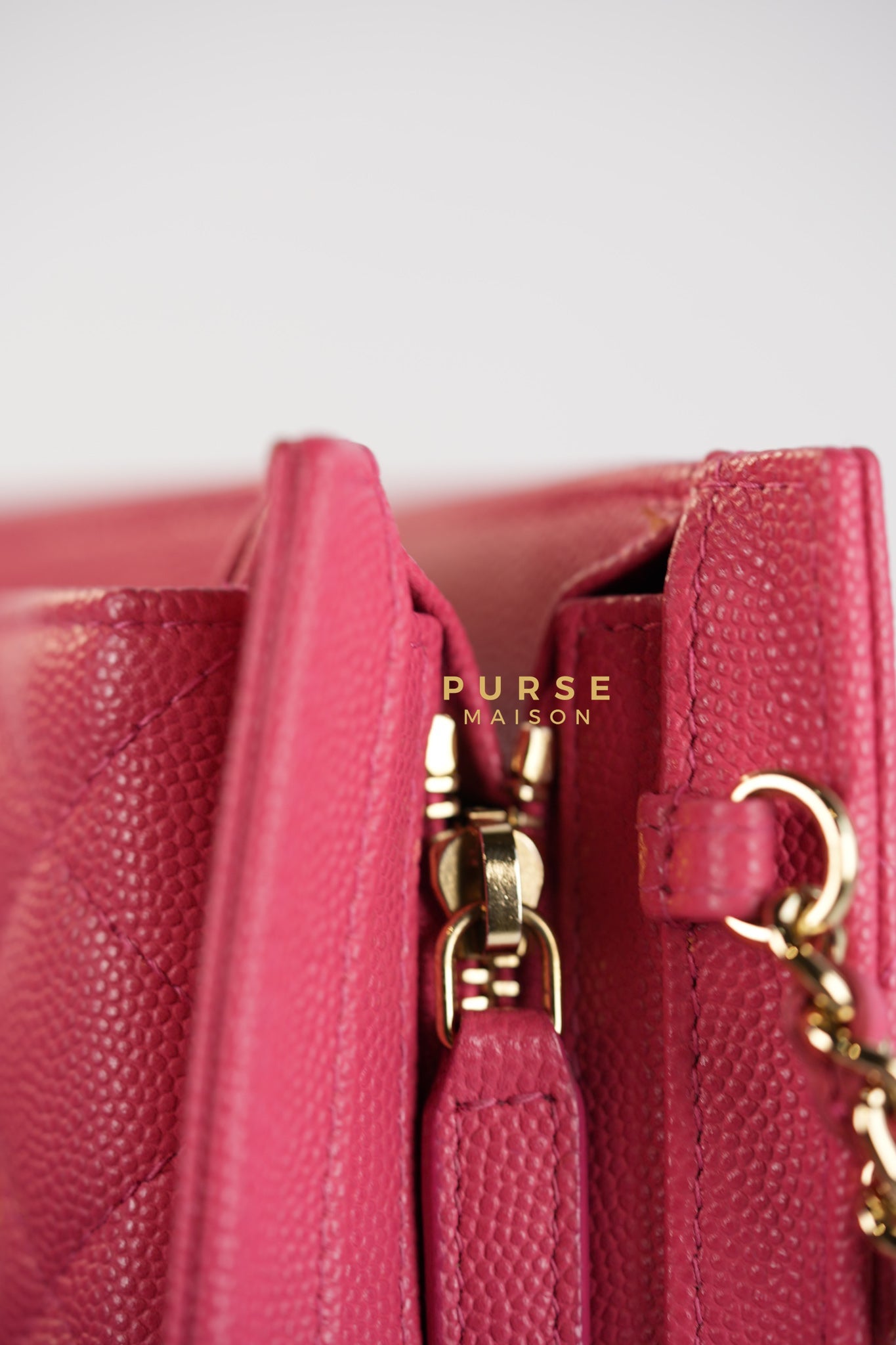 Front Pocket Wallet on Chain in Pink Caviar Leather & Light Gold Hardware Series 29 | Purse Maison Luxury Bags Shop