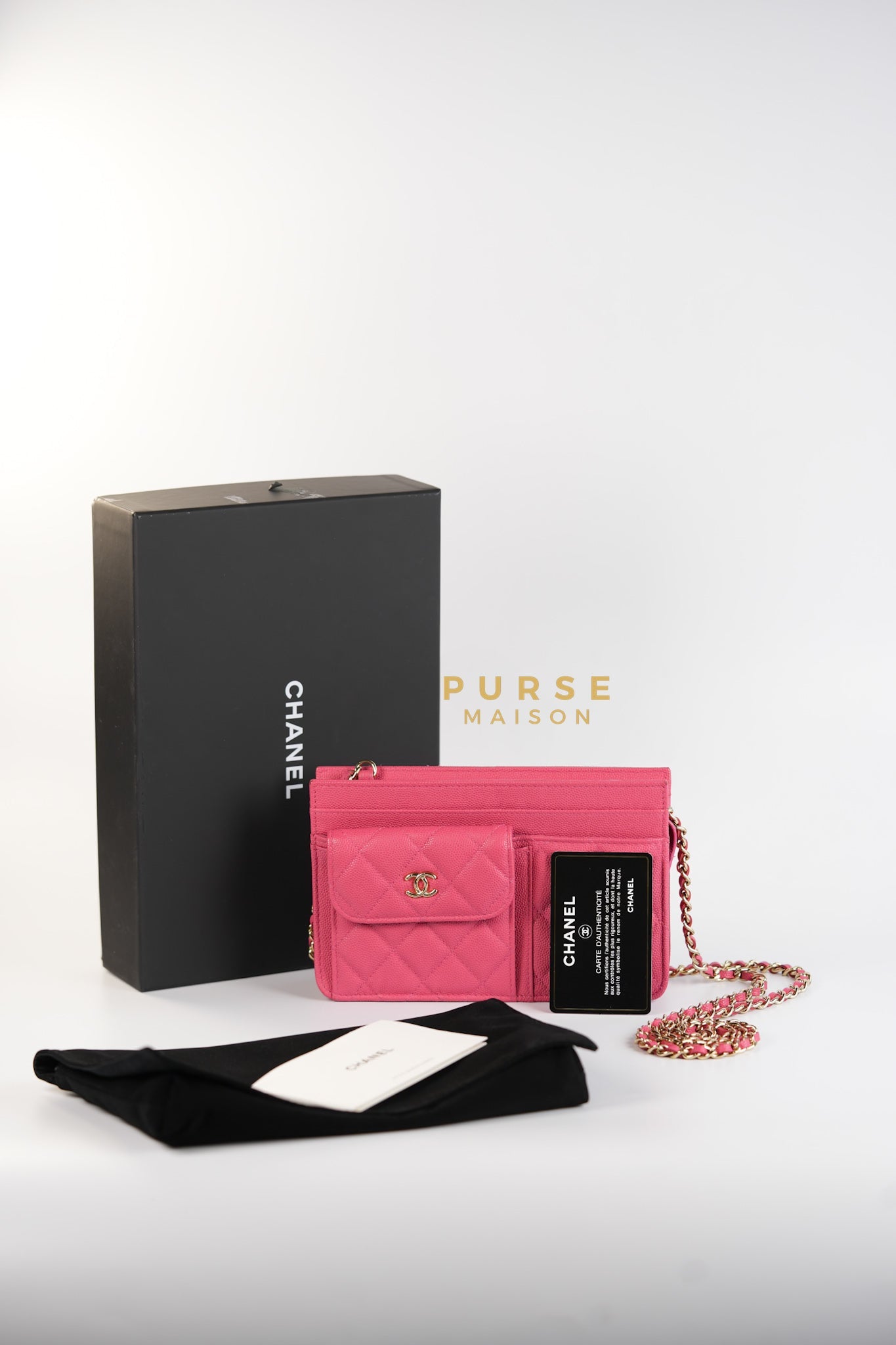 Front Pocket Wallet on Chain in Pink Caviar Leather & Light Gold Hardware Series 29 | Purse Maison Luxury Bags Shop