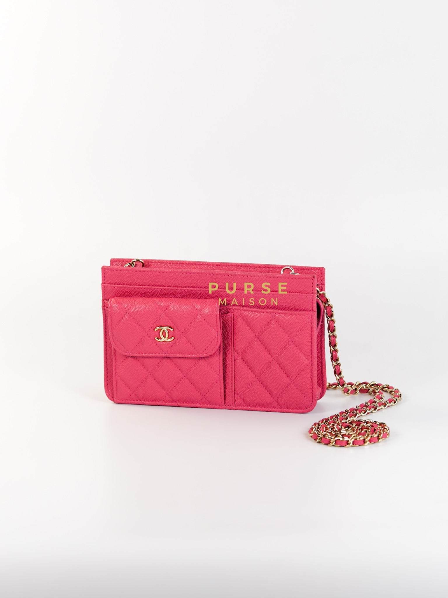 Front Pocket Wallet on Chain in Pink Caviar Leather & Light Gold Hardware Series 29 | Purse Maison Luxury Bags Shop