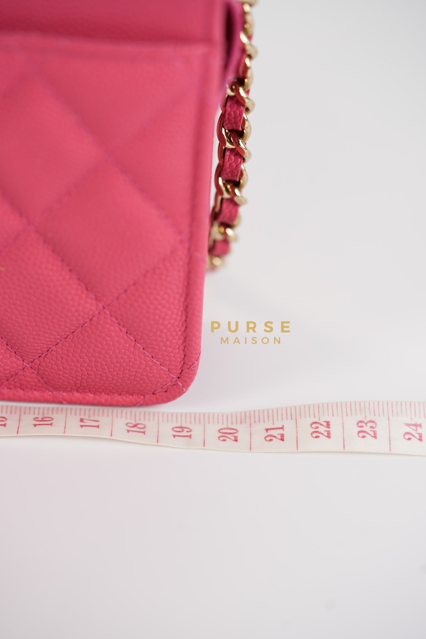 Front Pocket Wallet on Chain in Pink Caviar Leather & Light Gold Hardware Series 29 | Purse Maison Luxury Bags Shop