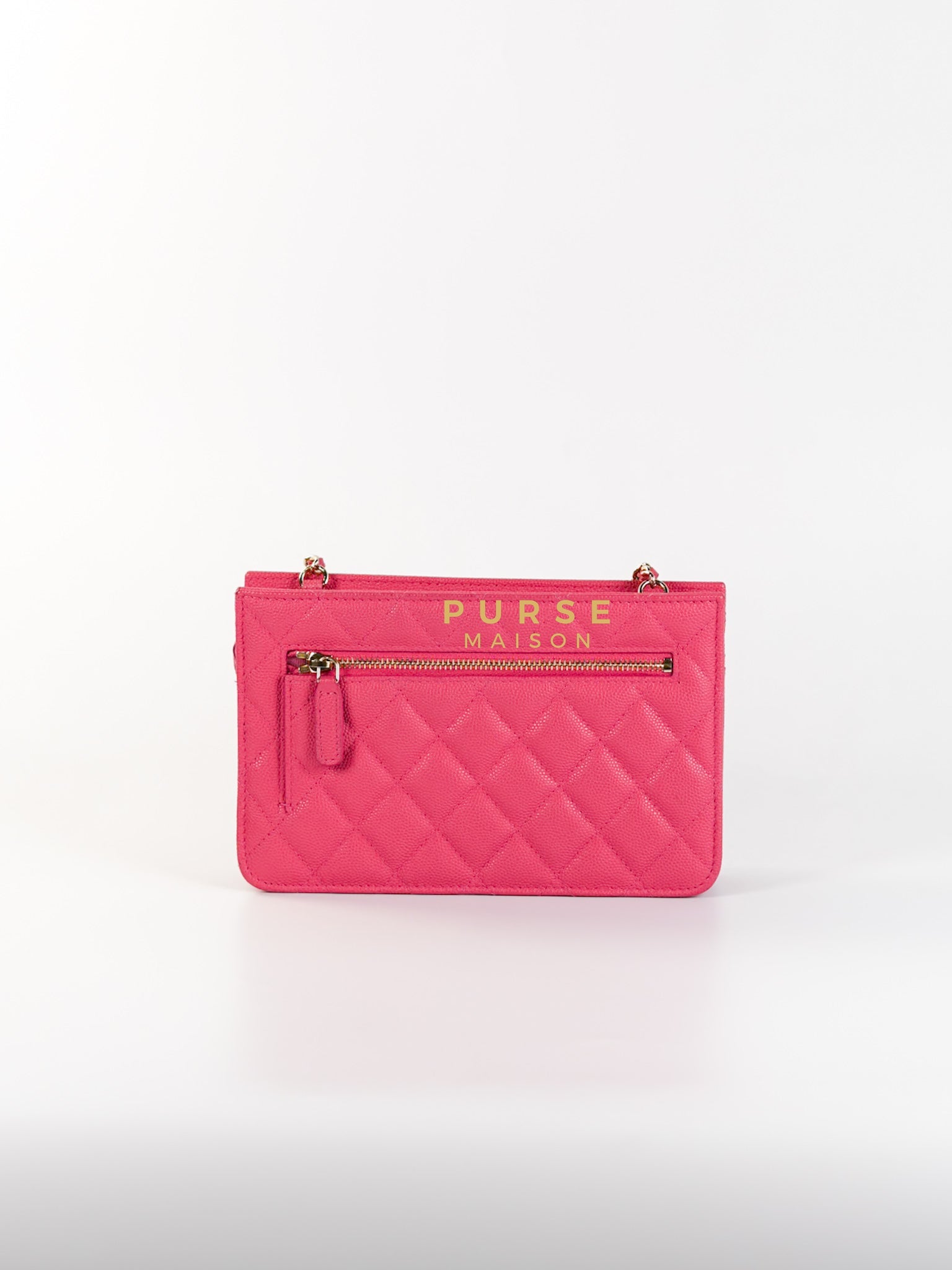 Front Pocket Wallet on Chain in Pink Caviar Leather & Light Gold Hardware Series 29 | Purse Maison Luxury Bags Shop