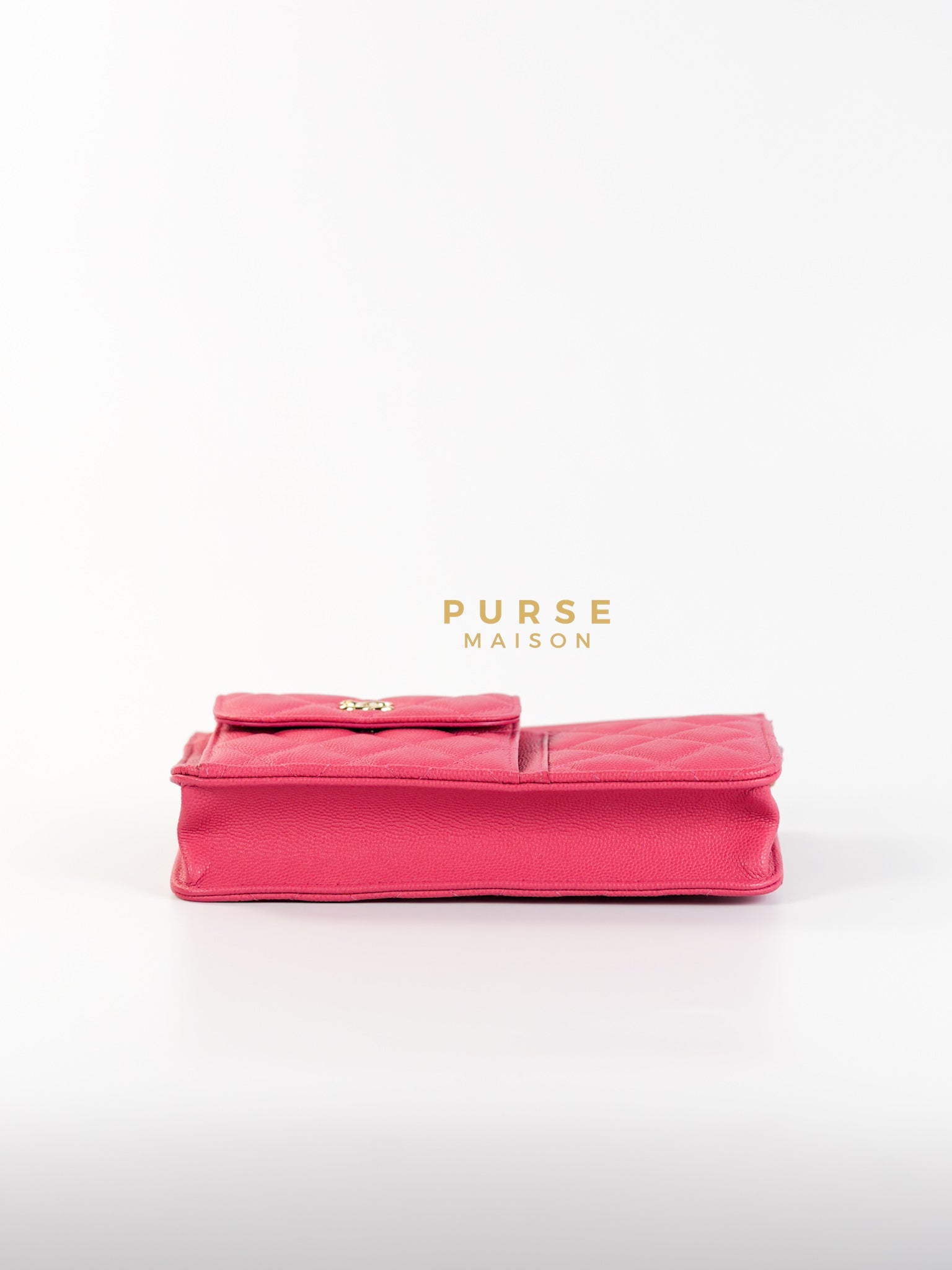 Front Pocket Wallet on Chain in Pink Caviar Leather & Light Gold Hardware Series 29 | Purse Maison Luxury Bags Shop