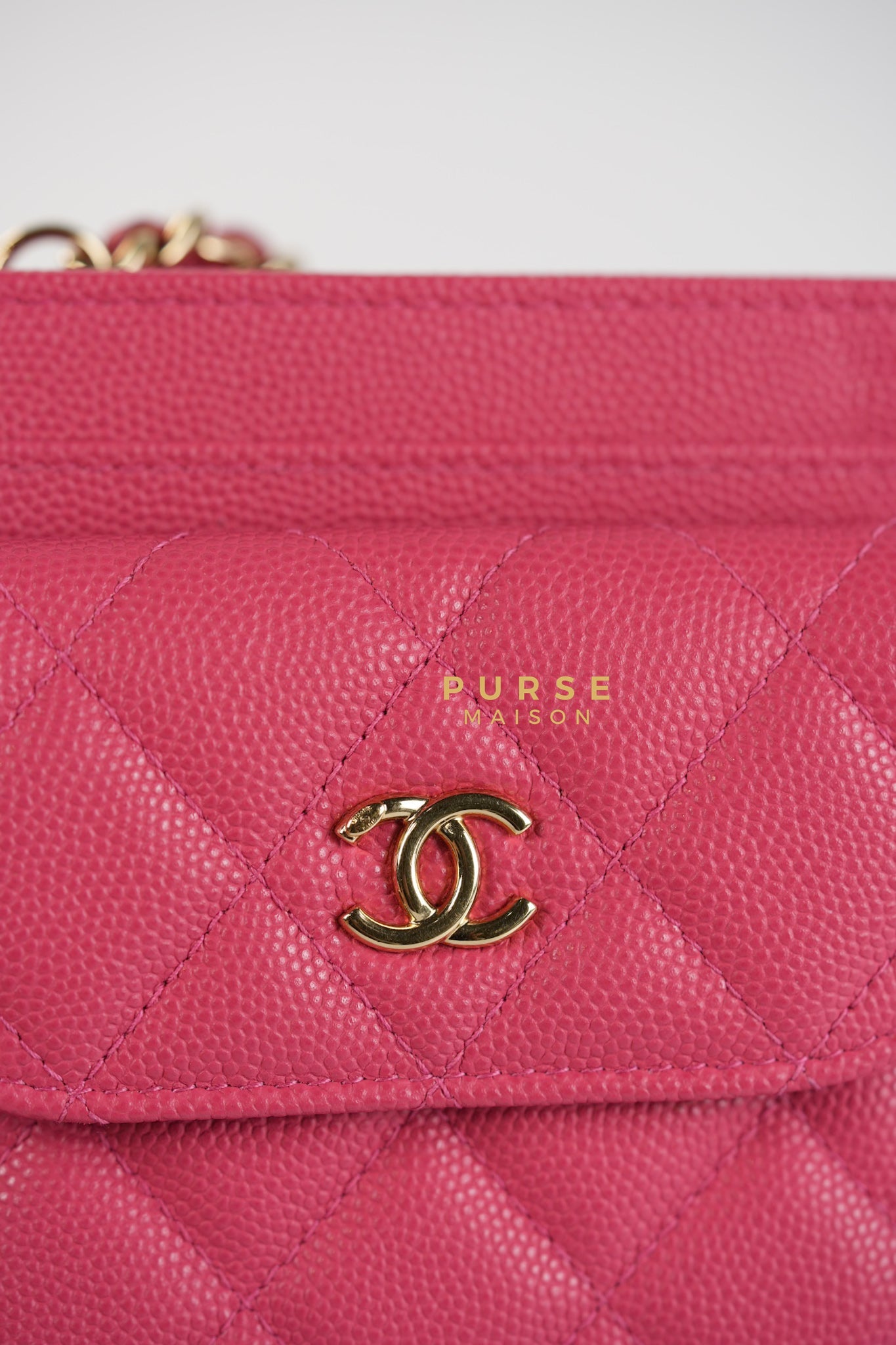 Front Pocket Wallet on Chain in Pink Caviar Leather & Light Gold Hardware Series 29 | Purse Maison Luxury Bags Shop