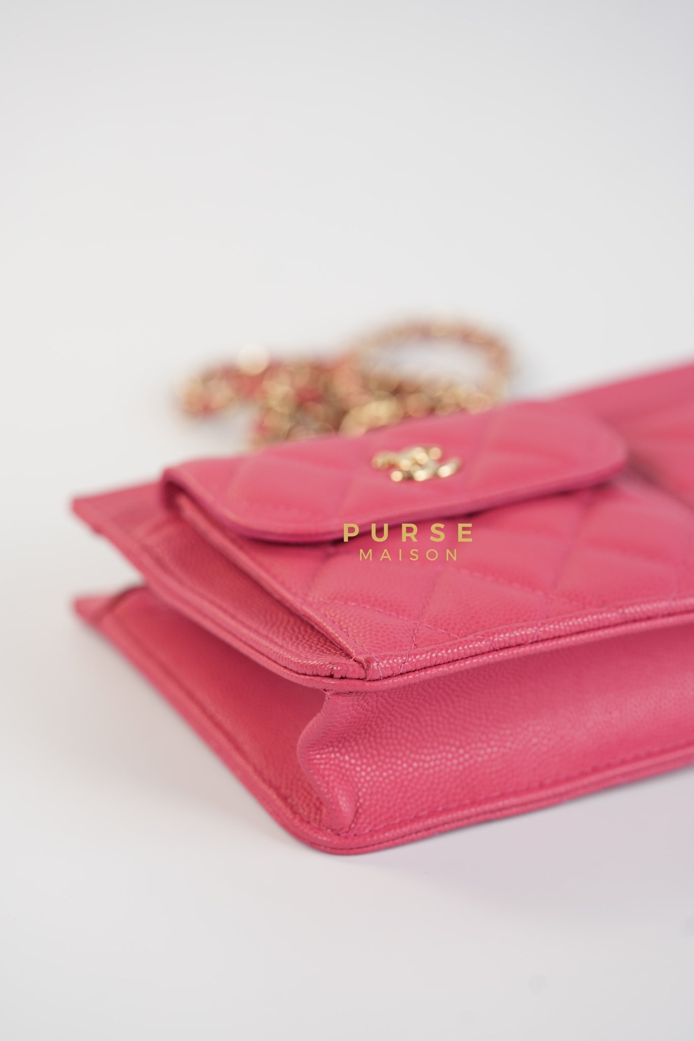 Front Pocket Wallet on Chain in Pink Caviar Leather & Light Gold Hardware Series 29 | Purse Maison Luxury Bags Shop