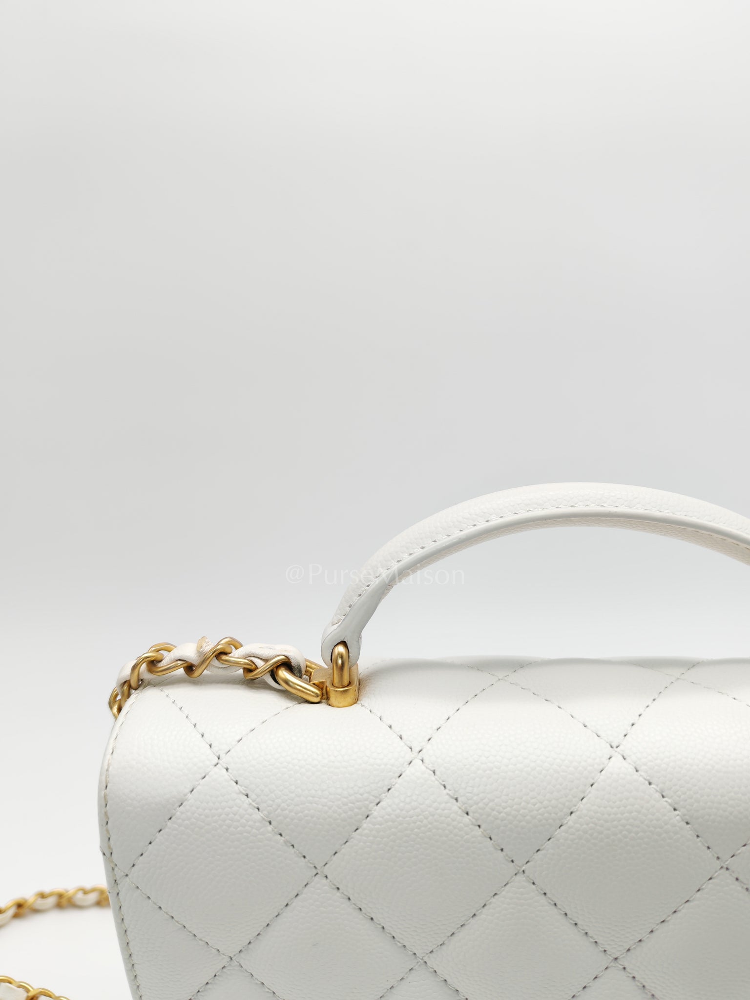Full Flap Top Handle in White Caviar Calfskin Leather and Aged Gold Hardware (Microchip) | Purse Maison Luxury Bags Shop