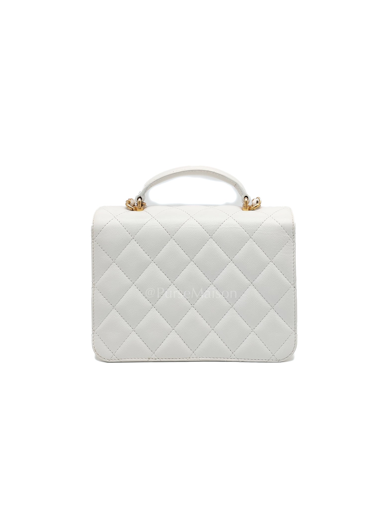 Full Flap Top Handle in White Caviar Calfskin Leather and Aged Gold Hardware (Microchip) | Purse Maison Luxury Bags Shop