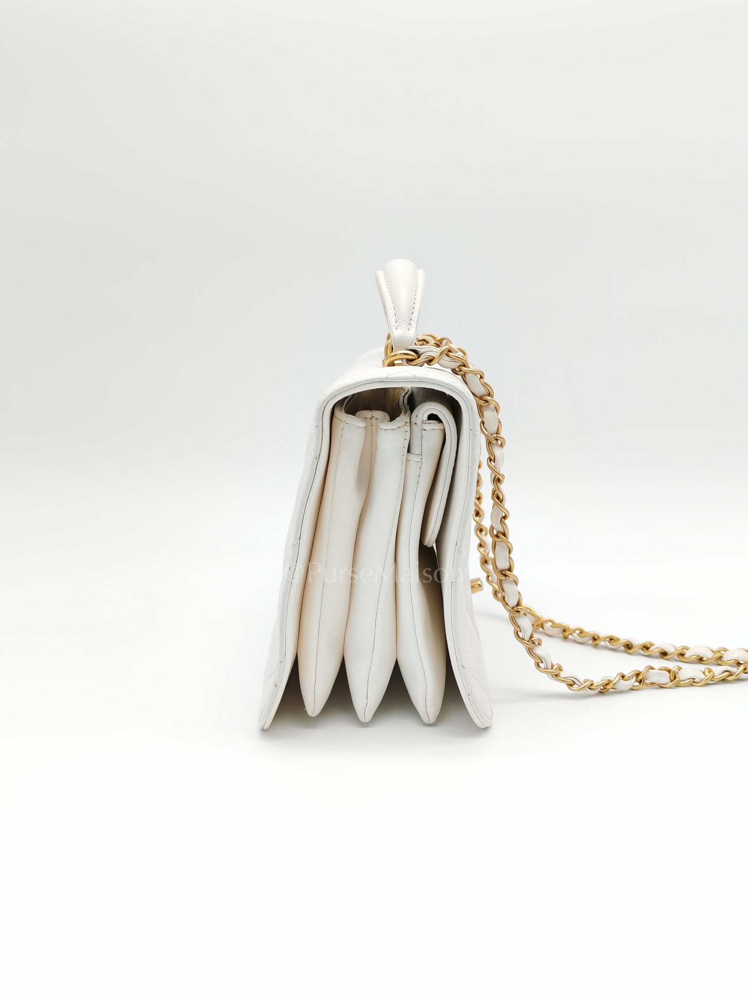 Full Flap Top Handle in White Caviar Calfskin Leather and Aged Gold Hardware (Microchip) | Purse Maison Luxury Bags Shop