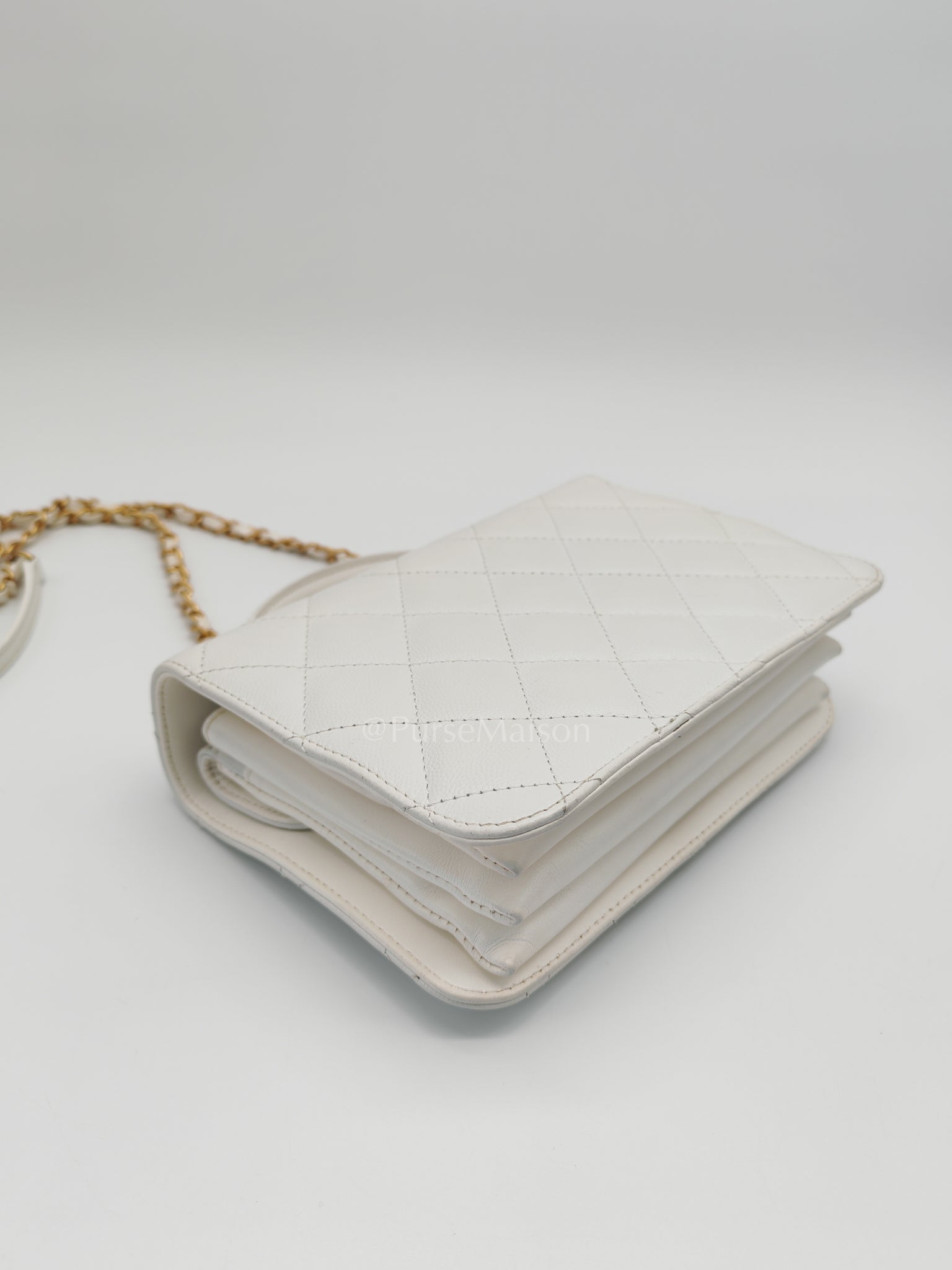 Full Flap Top Handle in White Caviar Calfskin Leather and Aged Gold Hardware (Microchip) | Purse Maison Luxury Bags Shop
