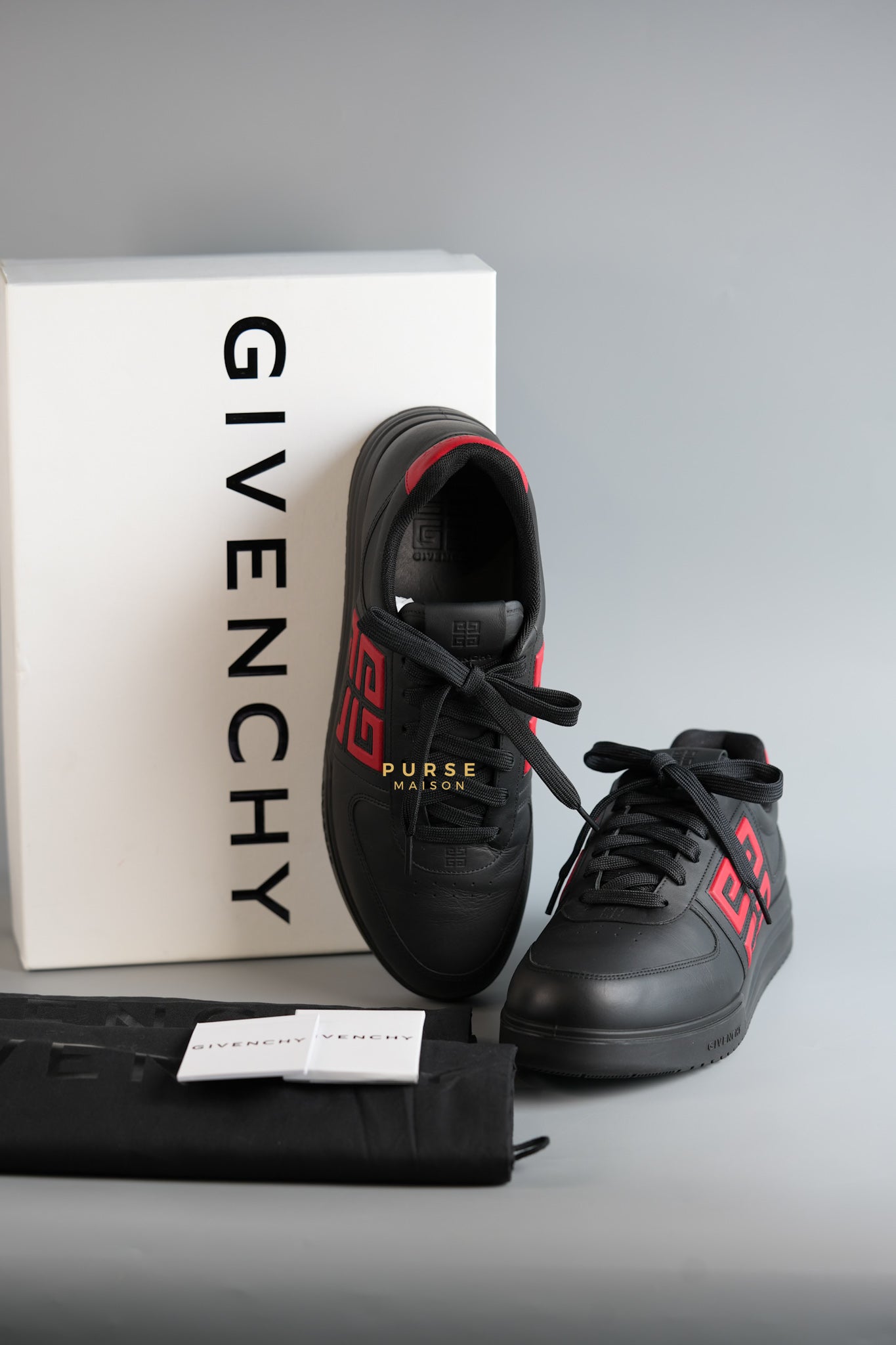 G4 Low Sneakers in Black/Red Calf Leather Size 43 EU (29cm) | Purse Maison Luxury Bags Shop