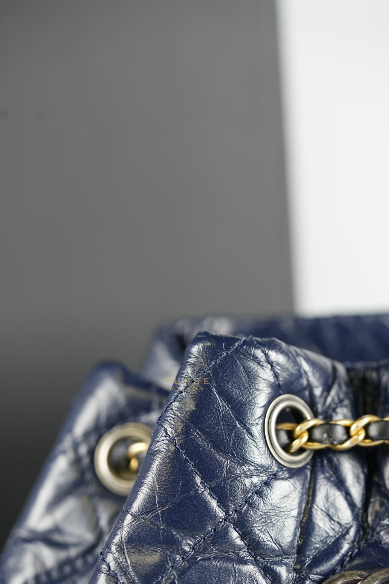 Gabrielle Backpack Navy Blue Aged Calfskin Leather and Mix Hardware Series 24 | Purse Maison Luxury Bags Shop