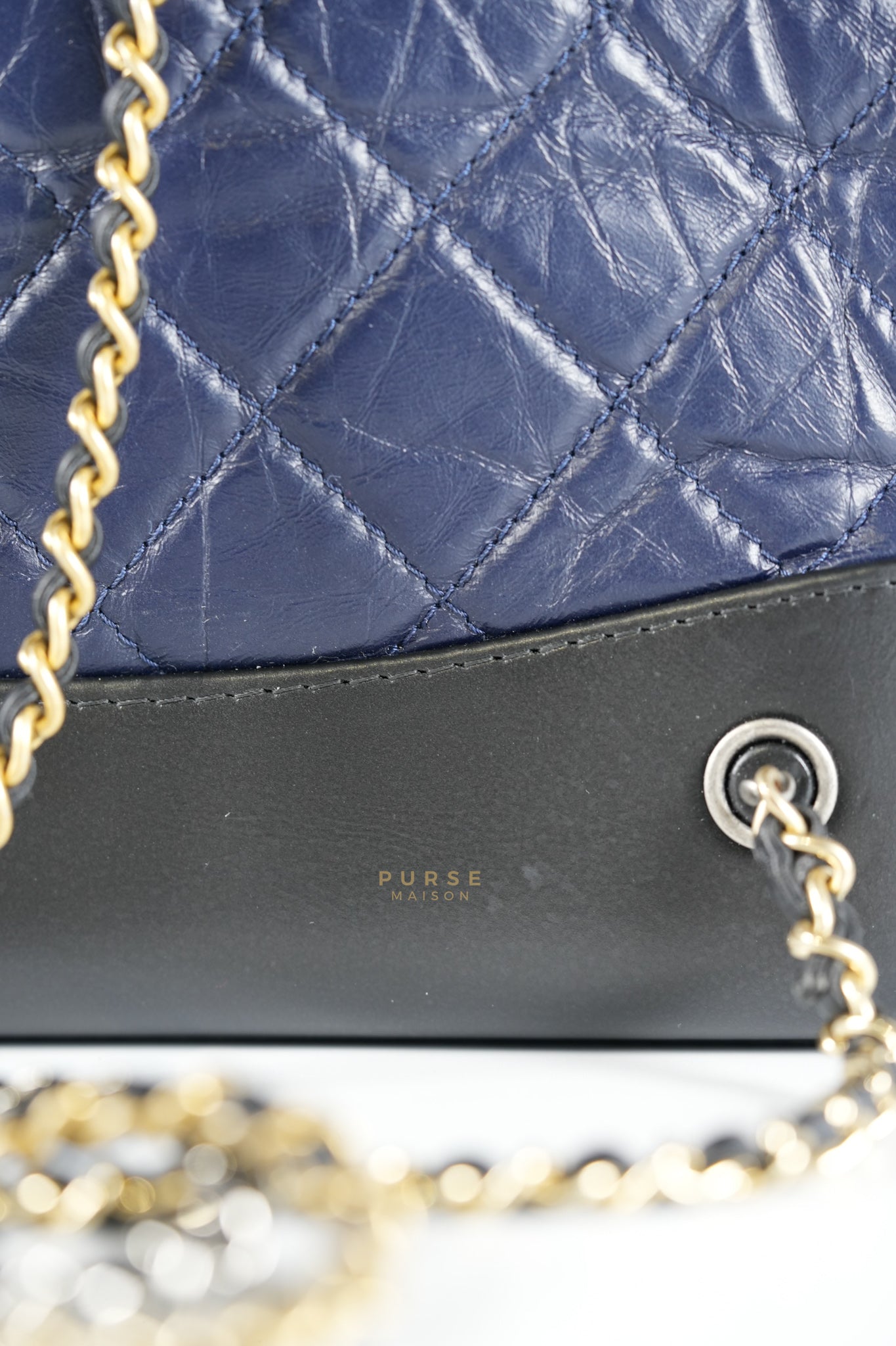 Gabrielle Backpack Navy Blue Aged Calfskin Leather and Mix Hardware Series 24 | Purse Maison Luxury Bags Shop