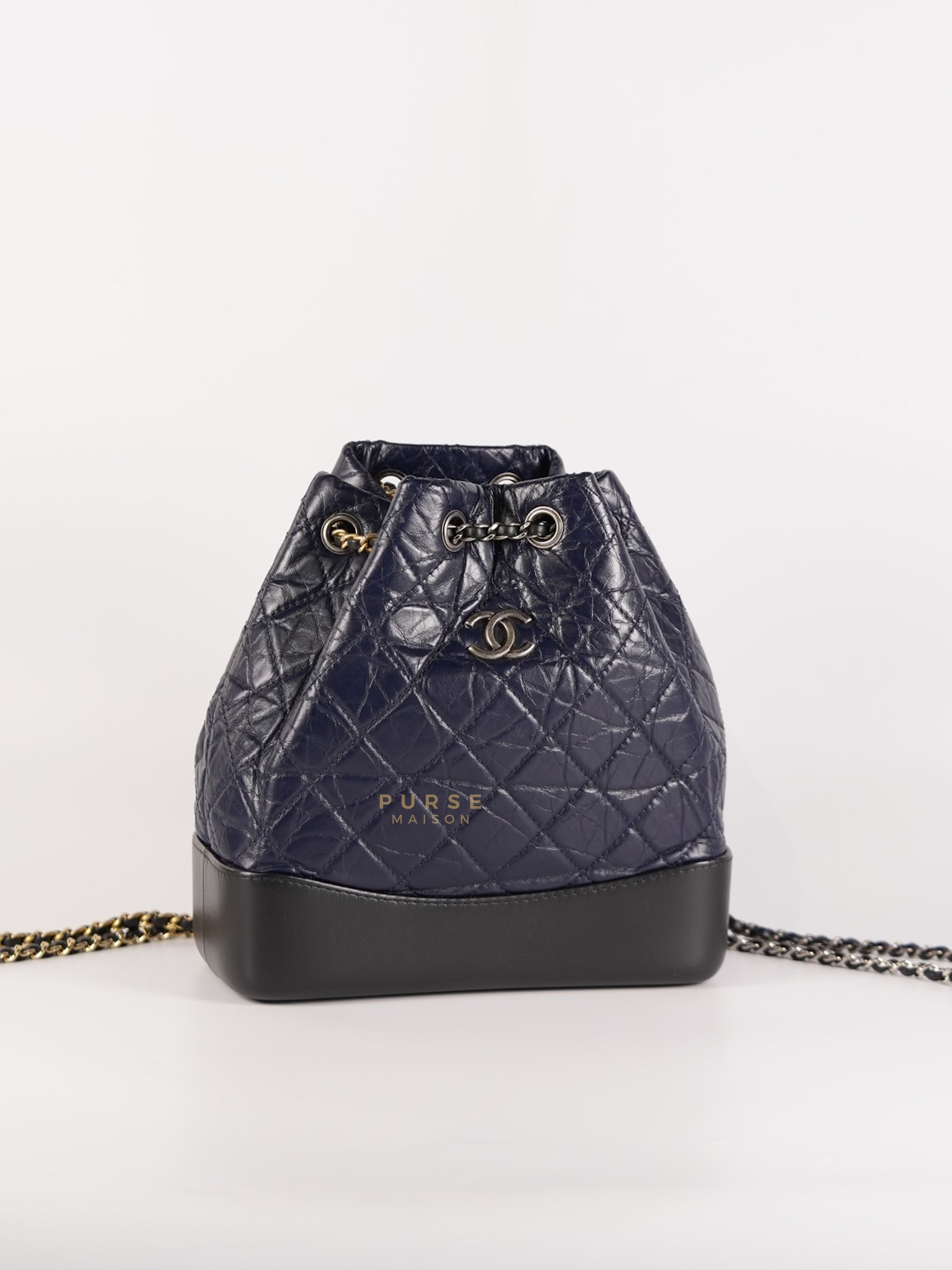 Gabrielle Backpack Navy Blue Aged Calfskin Leather and Mix Hardware Series 24 | Purse Maison Luxury Bags Shop