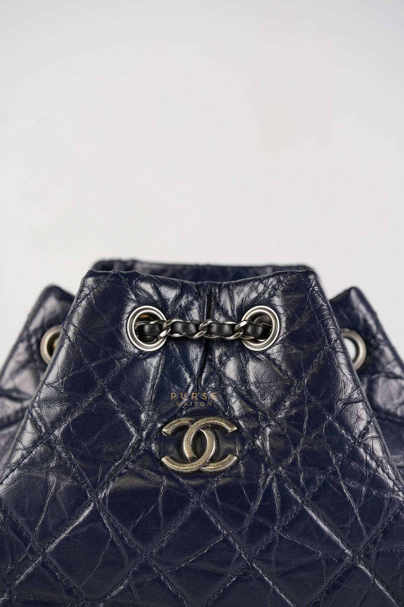 Gabrielle Backpack Navy Blue Aged Calfskin Leather and Mix Hardware Series 24 | Purse Maison Luxury Bags Shop