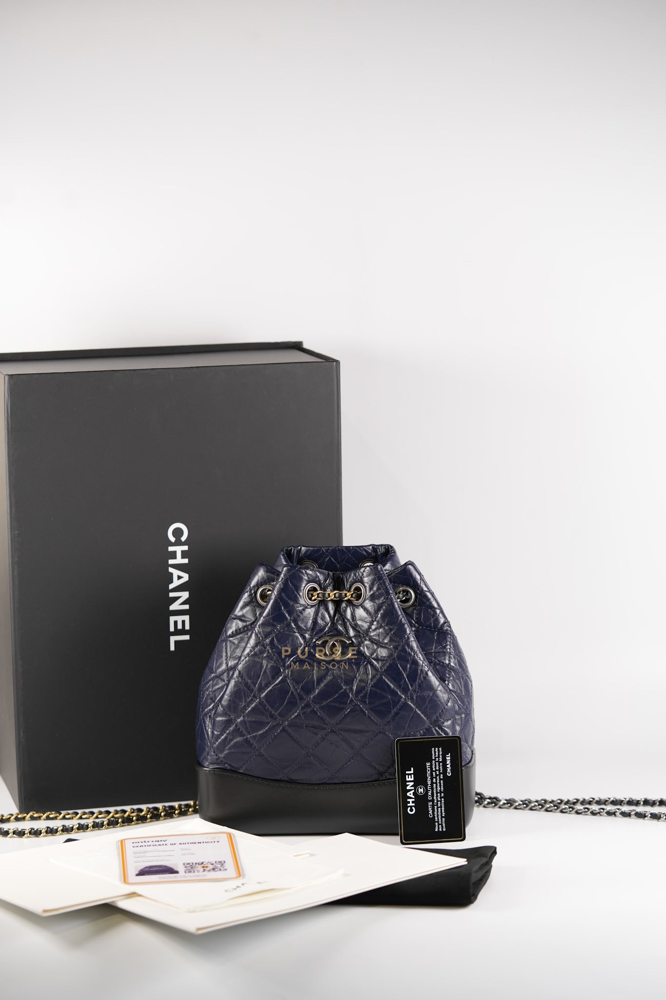 Gabrielle Backpack Navy Blue Aged Calfskin Leather and Mix Hardware Series 24 | Purse Maison Luxury Bags Shop
