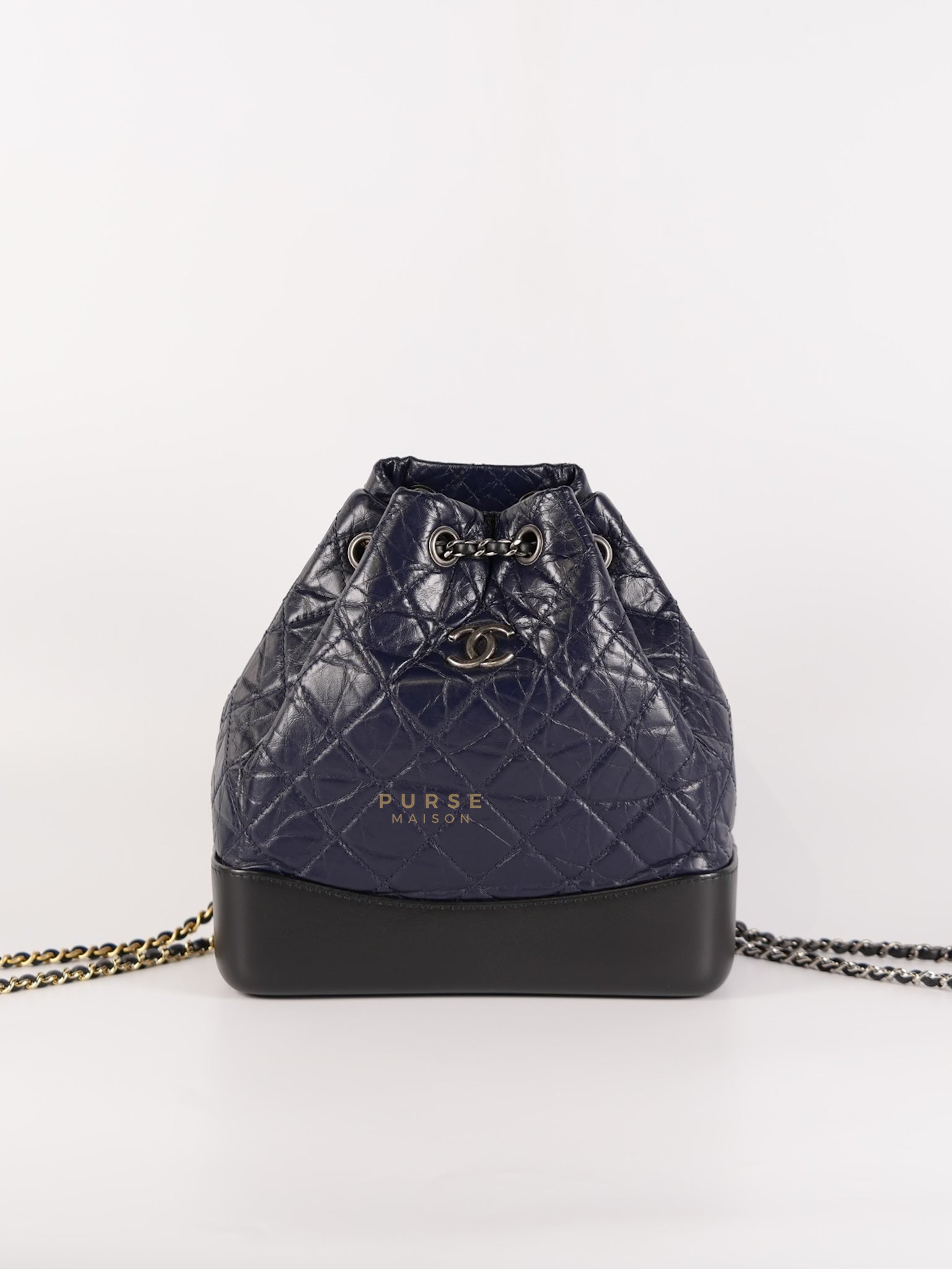 Gabrielle Backpack Navy Blue Aged Calfskin Leather and Mix Hardware Series 24 | Purse Maison Luxury Bags Shop