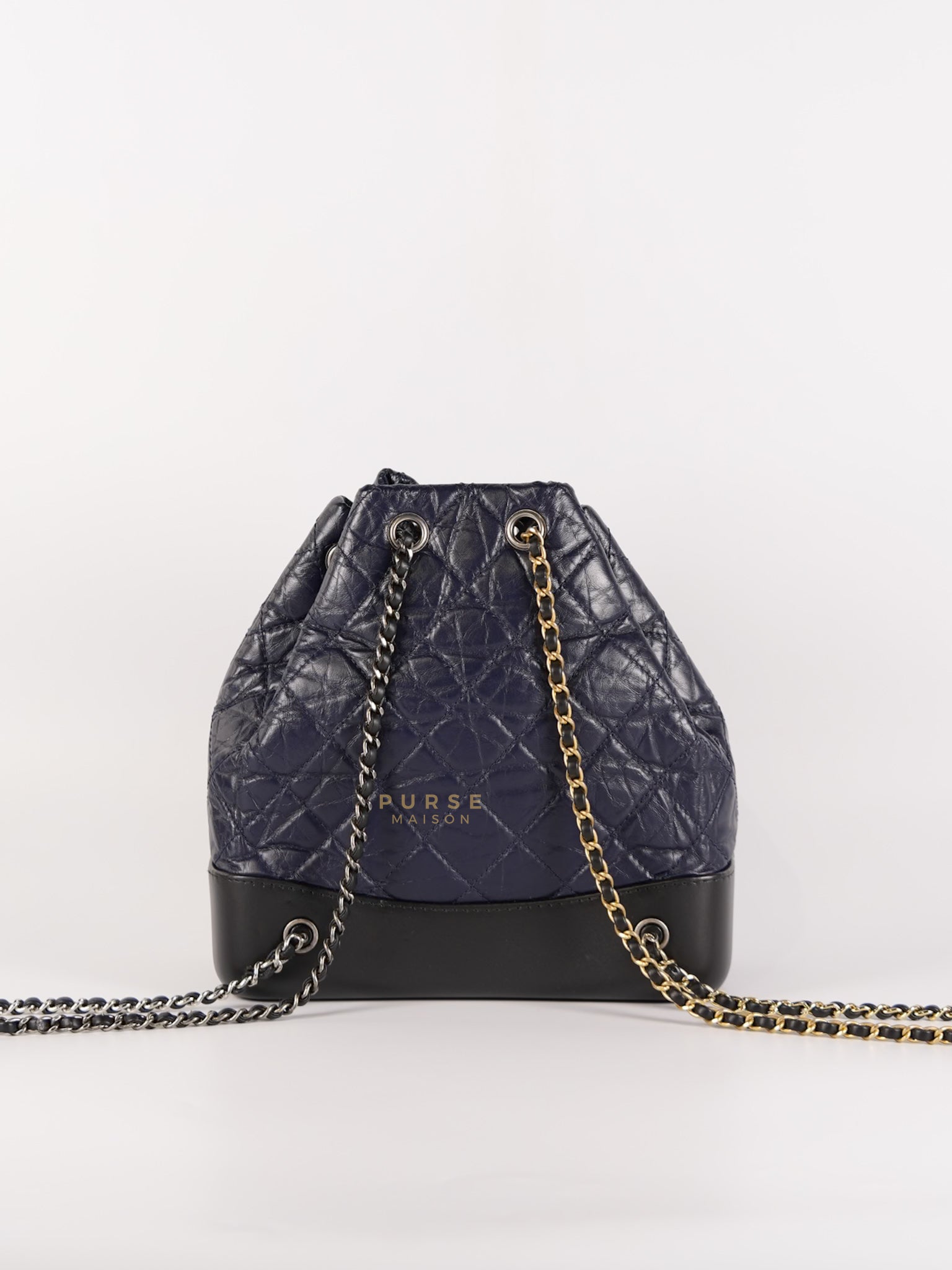 Gabrielle Backpack Navy Blue Aged Calfskin Leather and Mix Hardware Series 24 | Purse Maison Luxury Bags Shop