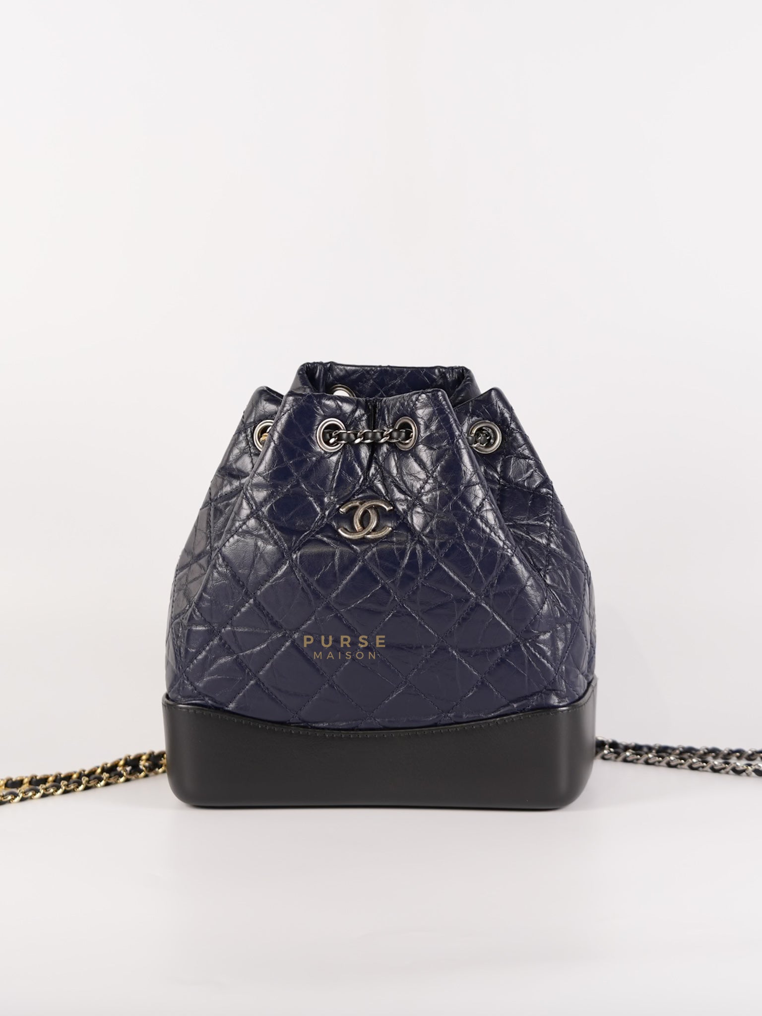 Gabrielle Backpack Navy Blue Aged Calfskin Leather and Mix Hardware Series 24 | Purse Maison Luxury Bags Shop