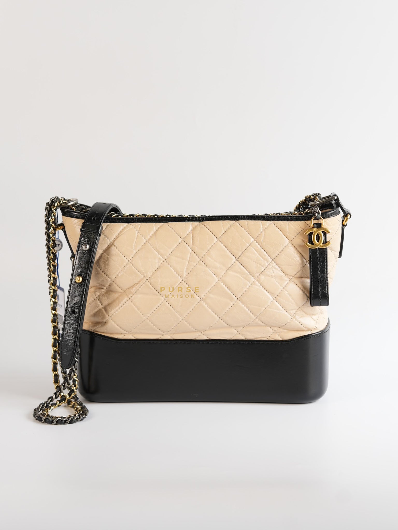 Gabrielle Hobo Old Medium (Large) in Beige Quilted Distressed Calfskin & Mixed Hardware (Series 24) | Purse Maison Luxury Bags Shop