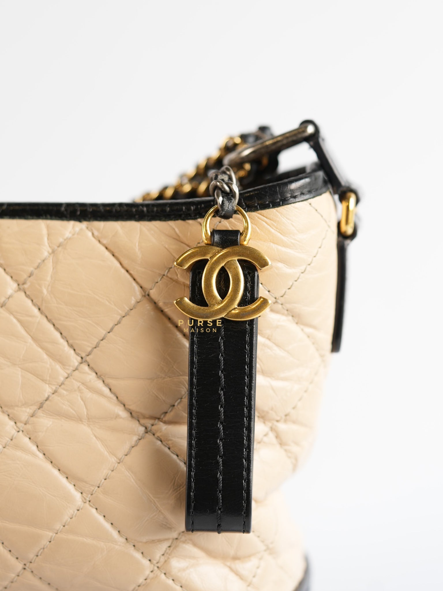 Gabrielle Hobo Old Medium (Large) in Beige Quilted Distressed Calfskin & Mixed Hardware (Series 24) | Purse Maison Luxury Bags Shop