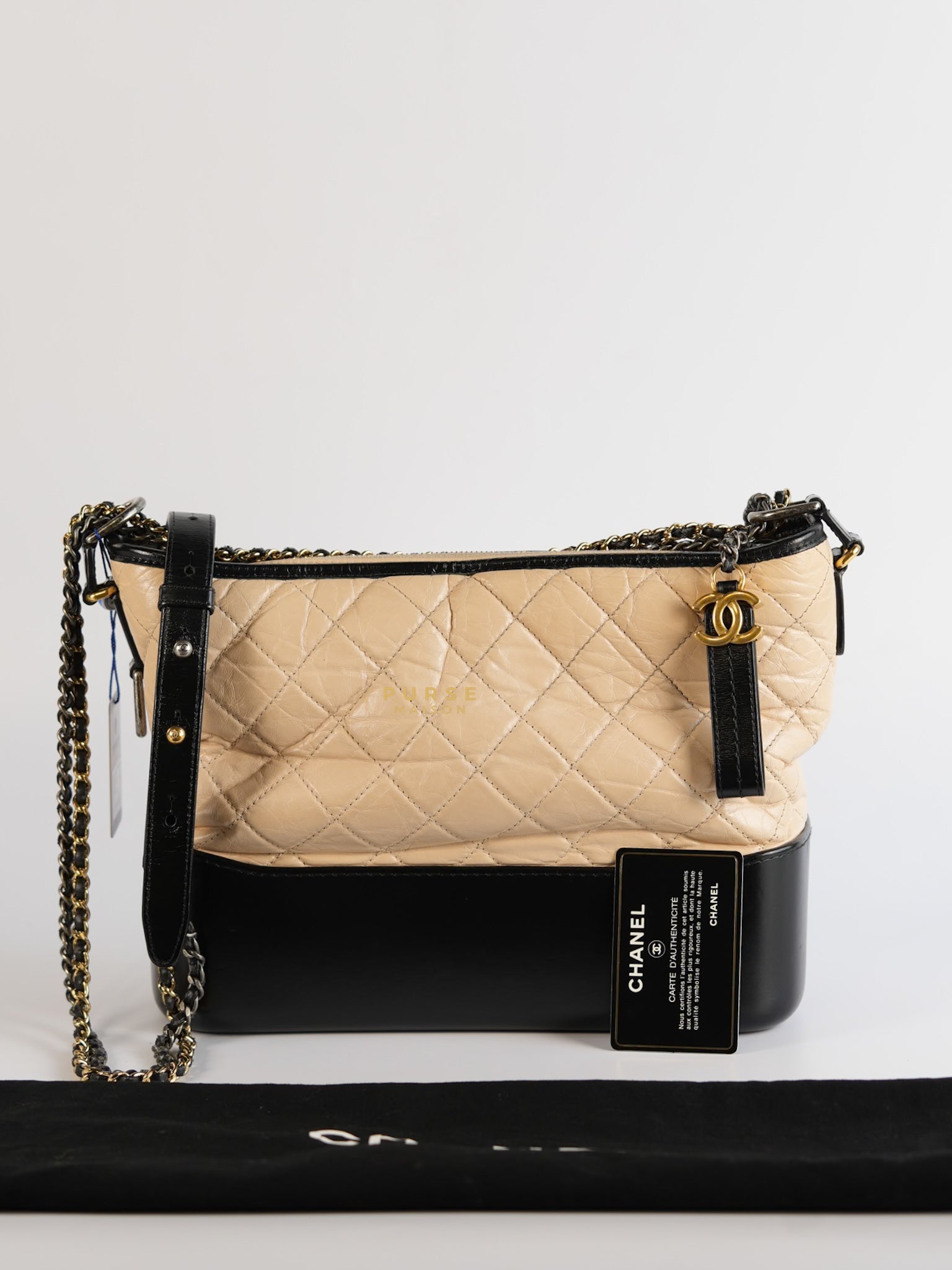 Gabrielle Hobo Old Medium (Large) in Beige Quilted Distressed Calfskin & Mixed Hardware (Series 24) | Purse Maison Luxury Bags Shop