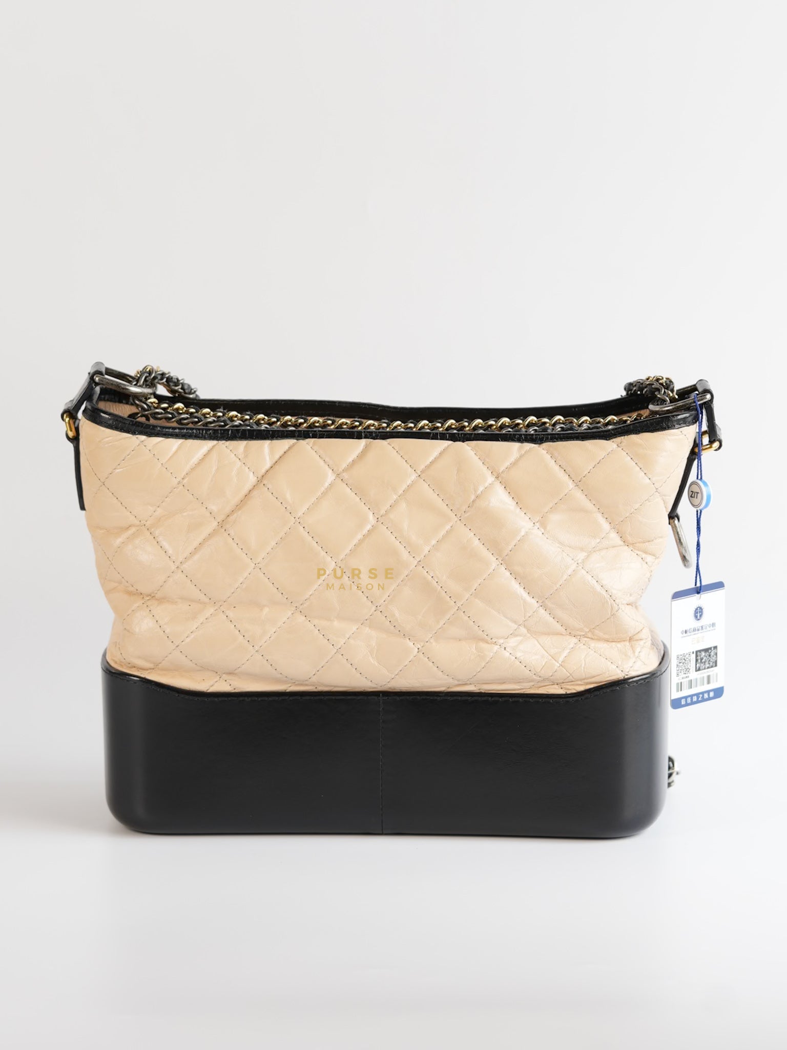 Gabrielle Hobo Old Medium (Large) in Beige Quilted Distressed Calfskin & Mixed Hardware (Series 24) | Purse Maison Luxury Bags Shop