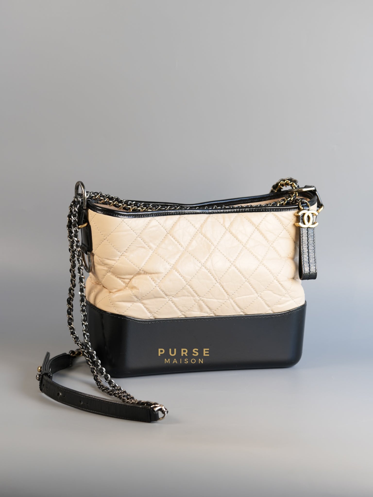 Gabrielle Hobo Old Medium (Large) in Beige Quilted Distressed Calfskin & Mixed Hardware (Series 26) | Purse Maison Luxury Bags Shop