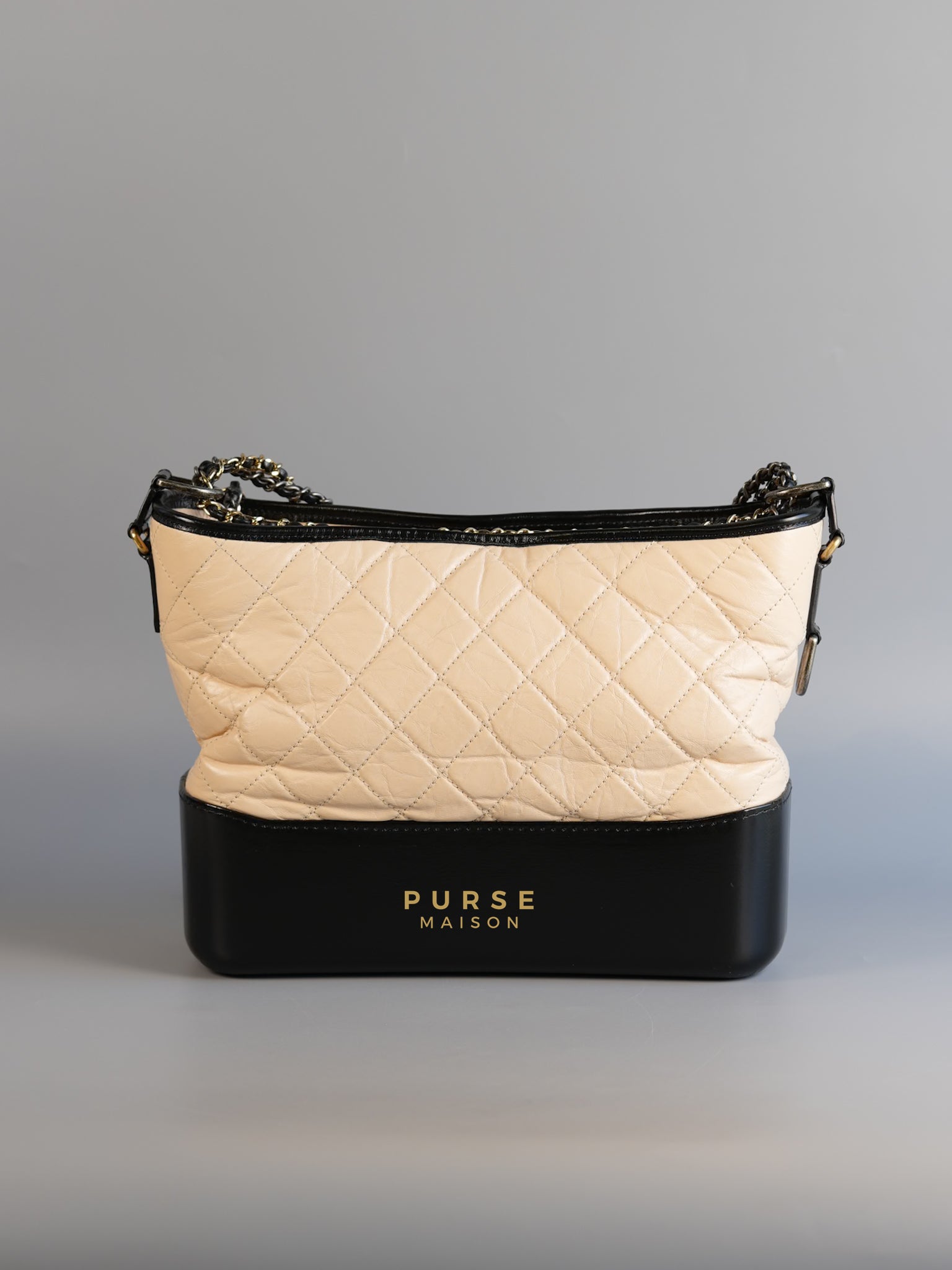 Gabrielle Hobo Old Medium (Large) in Beige Quilted Distressed Calfskin & Mixed Hardware (Series 26) | Purse Maison Luxury Bags Shop