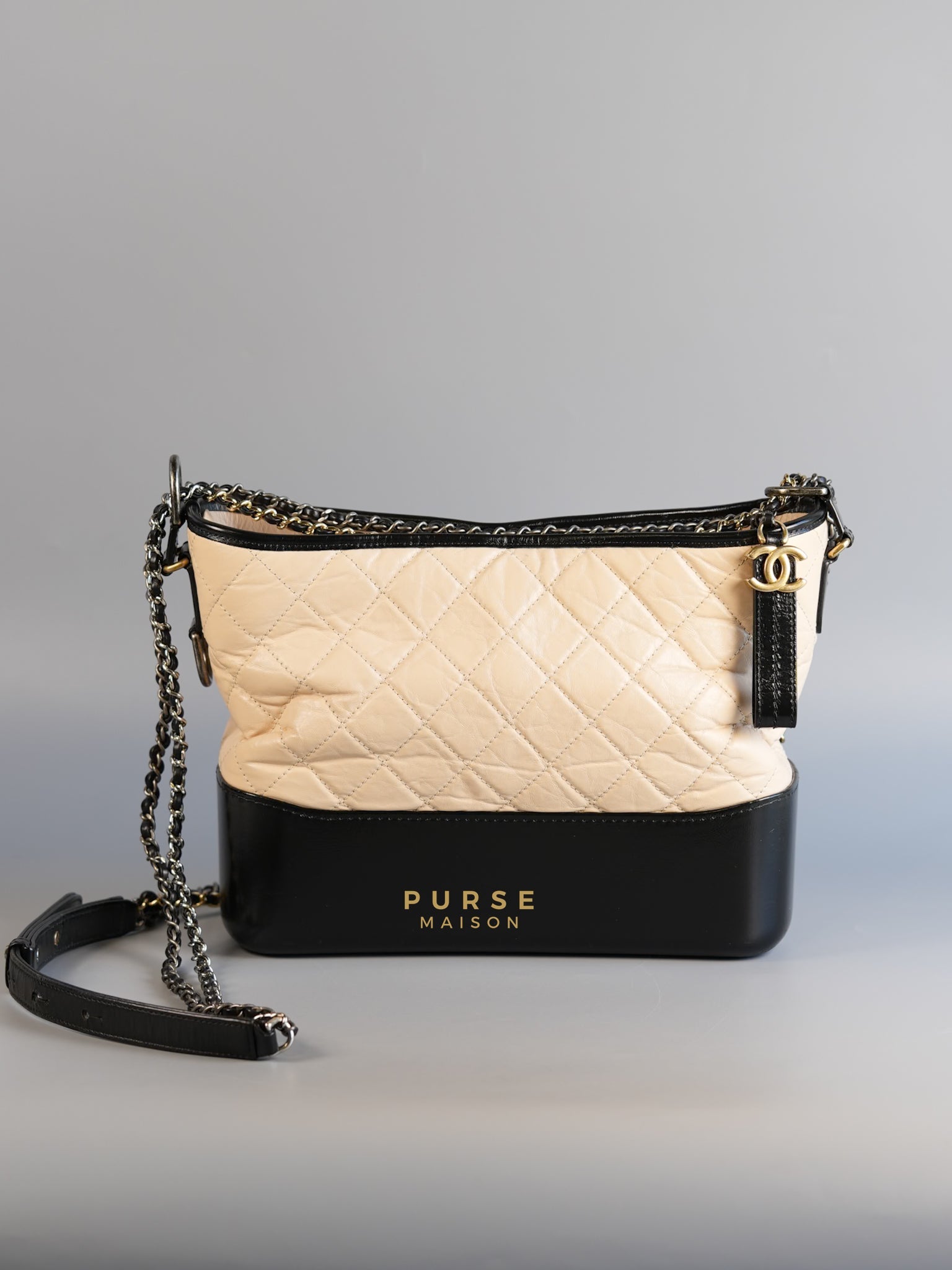 Gabrielle Hobo Old Medium (Large) in Beige Quilted Distressed Calfskin & Mixed Hardware (Series 26) | Purse Maison Luxury Bags Shop