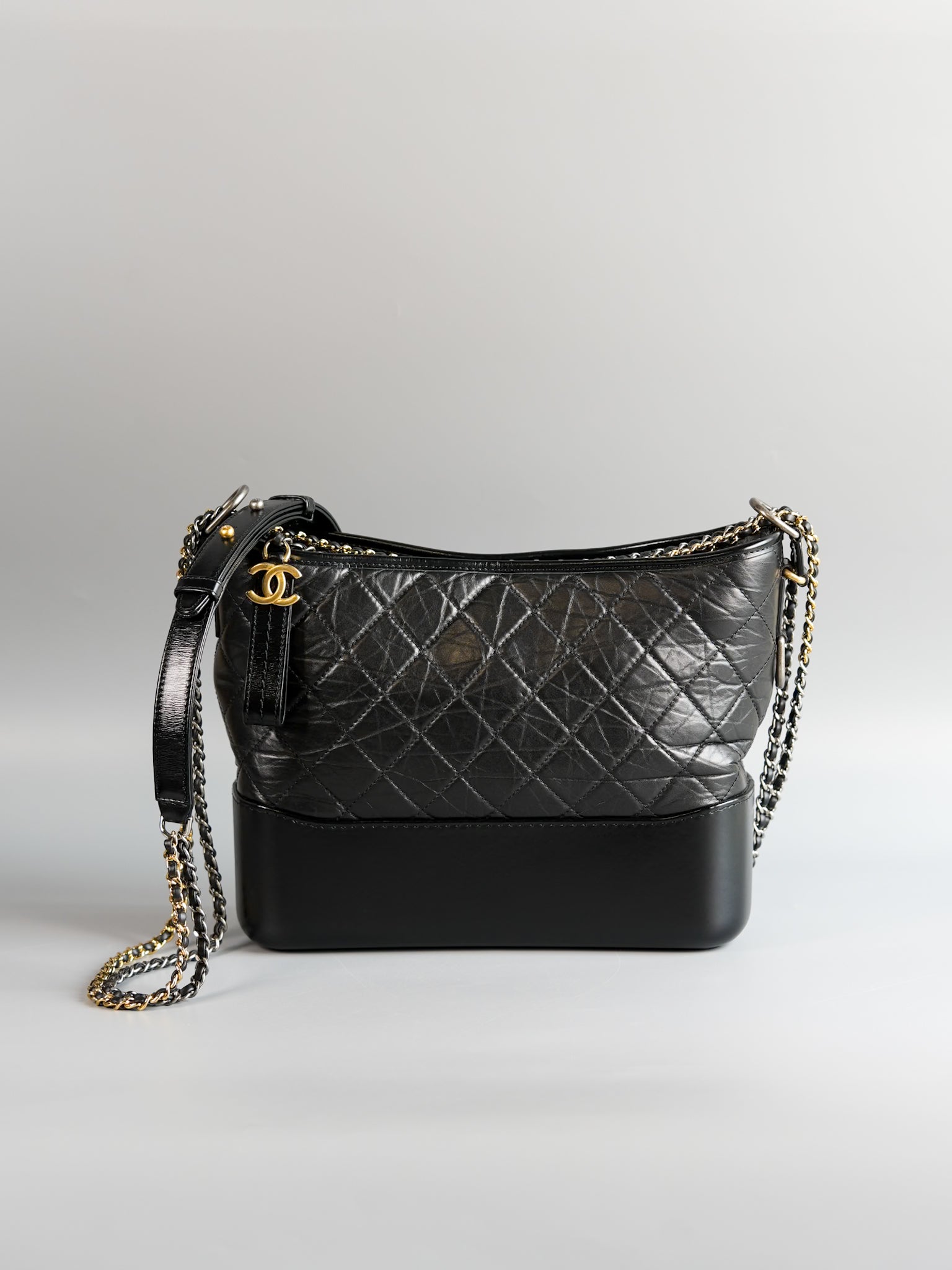 Gabrielle Hobo Old Medium (Large) in Black Quilted Distressed Calfskin & Mixed Hardware (Series 27) | Purse Maison Luxury Bags Shop