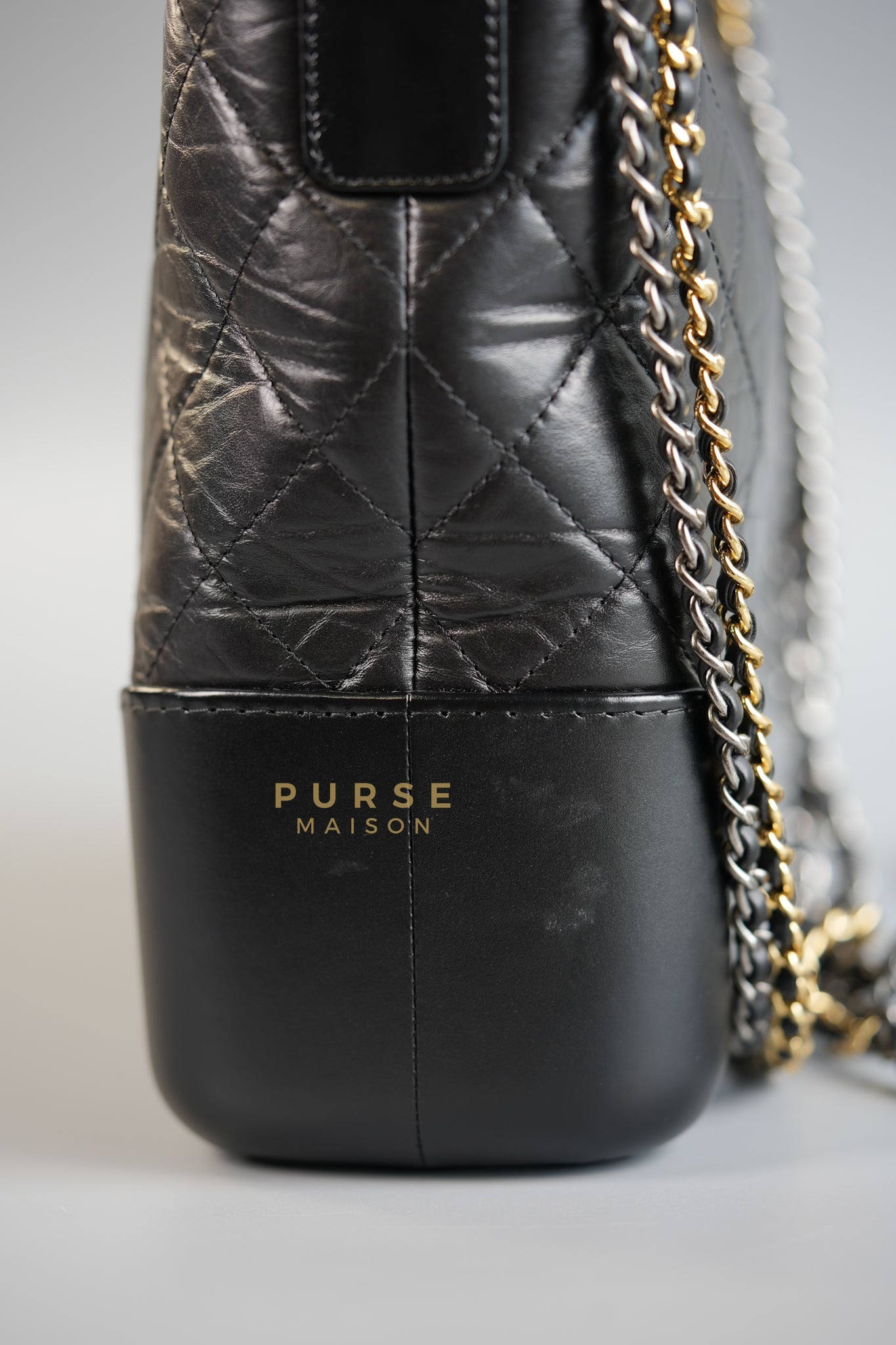 Gabrielle Hobo Old Medium (Large) in Black Quilted Distressed Calfskin & Mixed Hardware (Series 27) | Purse Maison Luxury Bags Shop