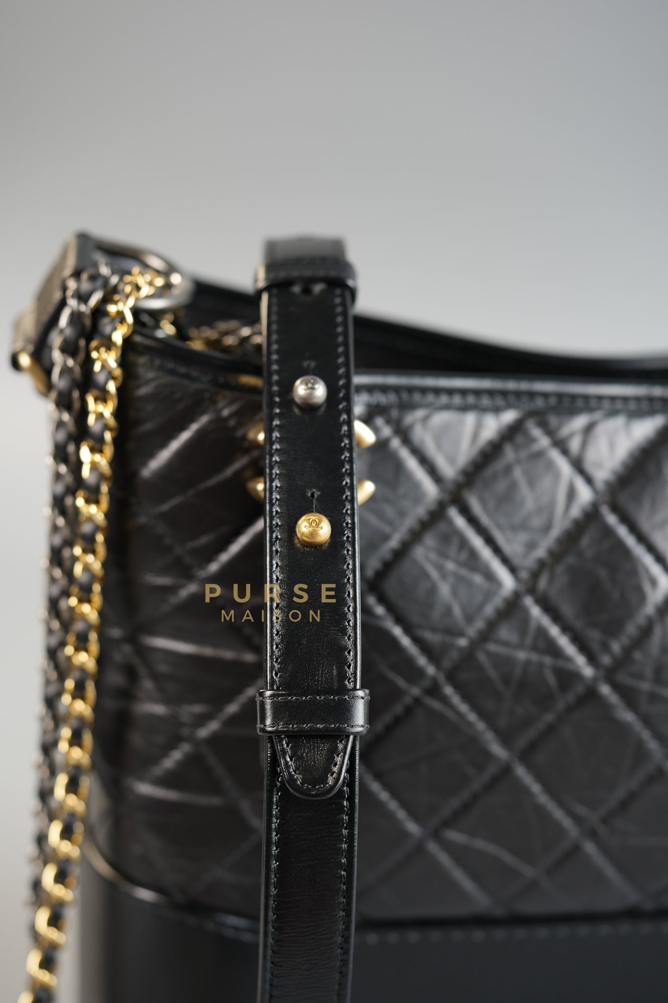 Gabrielle Hobo Old Medium (Large) in Black Quilted Distressed Calfskin & Mixed Hardware (Series 27) | Purse Maison Luxury Bags Shop