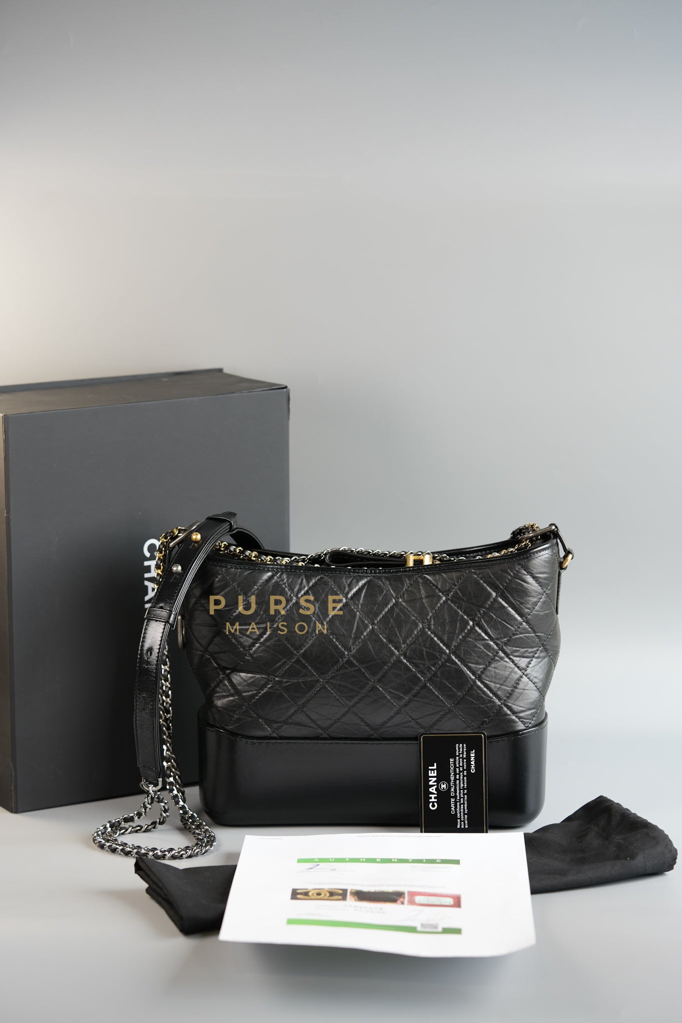 Gabrielle Hobo Old Medium (Large) in Black Quilted Distressed Calfskin & Mixed Hardware (Series 27) | Purse Maison Luxury Bags Shop