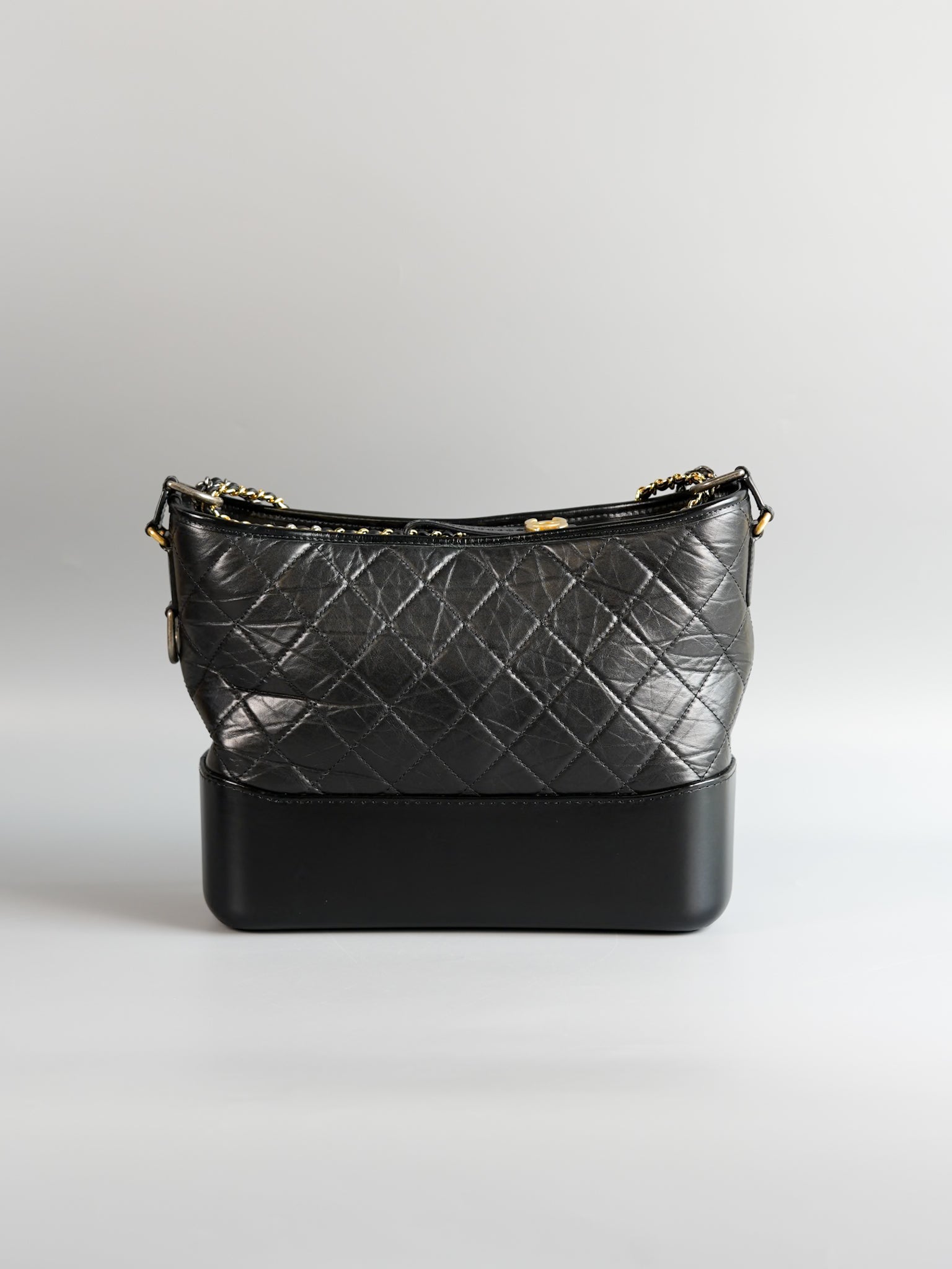 Gabrielle Hobo Old Medium (Large) in Black Quilted Distressed Calfskin & Mixed Hardware (Series 27) | Purse Maison Luxury Bags Shop